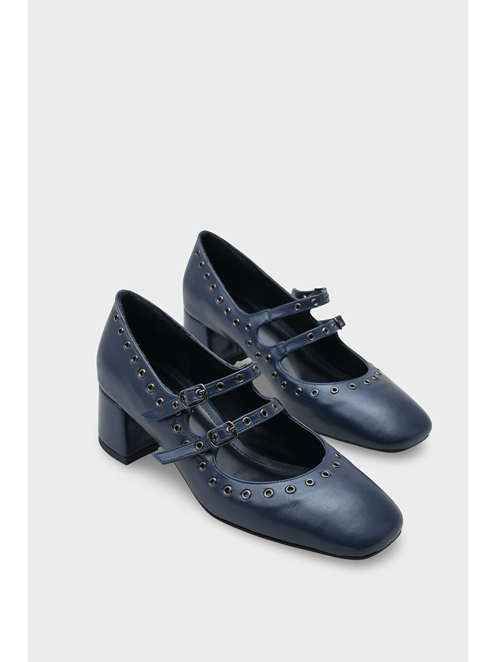 Lacivert Sharona Orta Topuklu Bantlı Zımbalı Mary Jane Kadın Ayakkabı-1