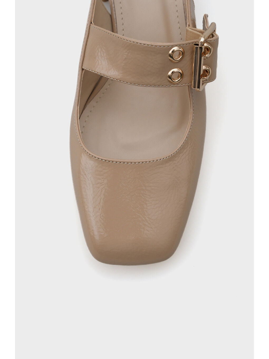 Bej Sena Orta Topuklu Mary Jane Tokalı Kadın Ayakkabı-2