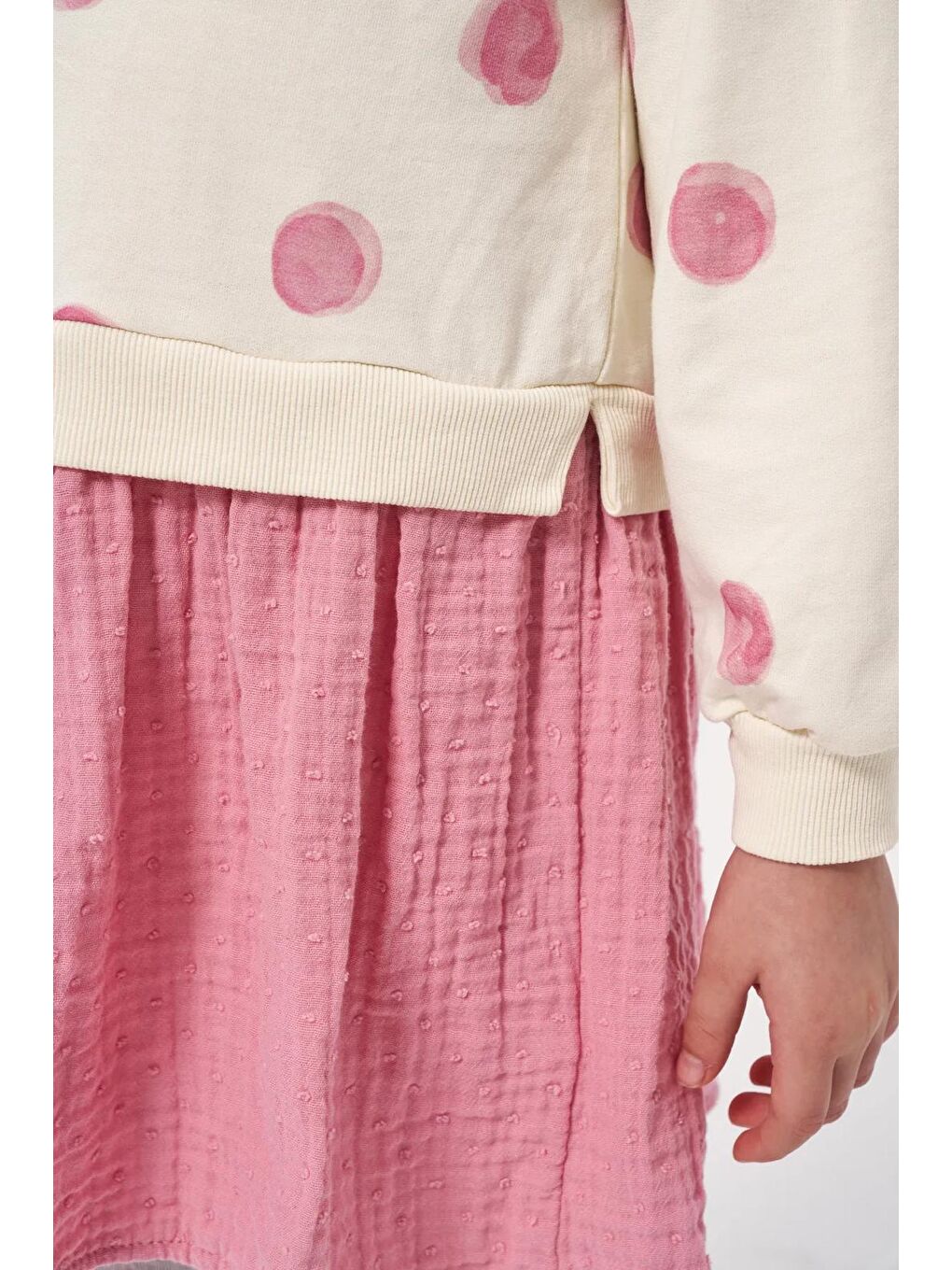 Pembe Müslin Yaka Detaylı Puantiyeli Kız Çocuk Elbise 2-5 Yaş-3