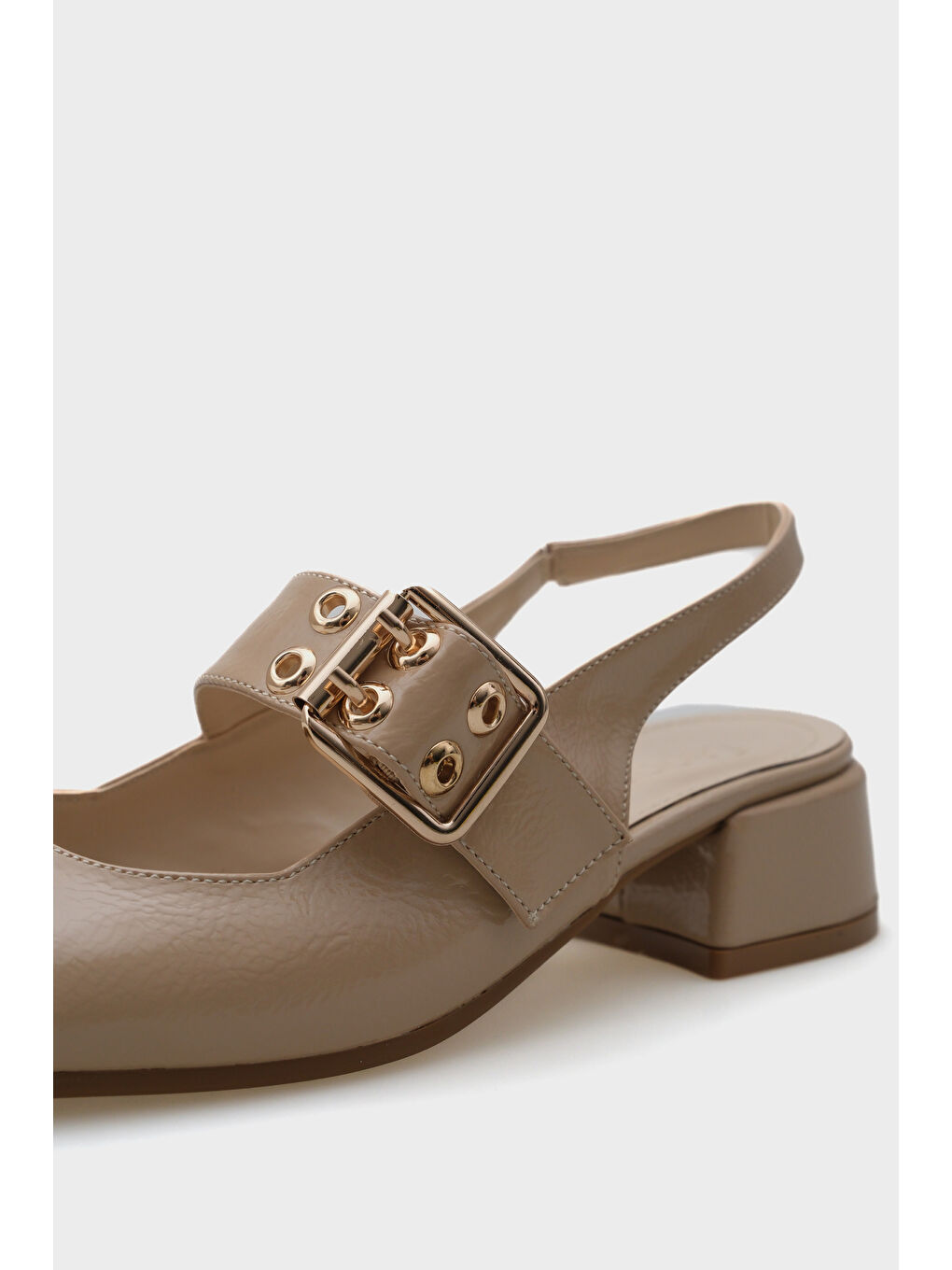 Bej Sena Orta Topuklu Mary Jane Tokalı Kadın Ayakkabı-3