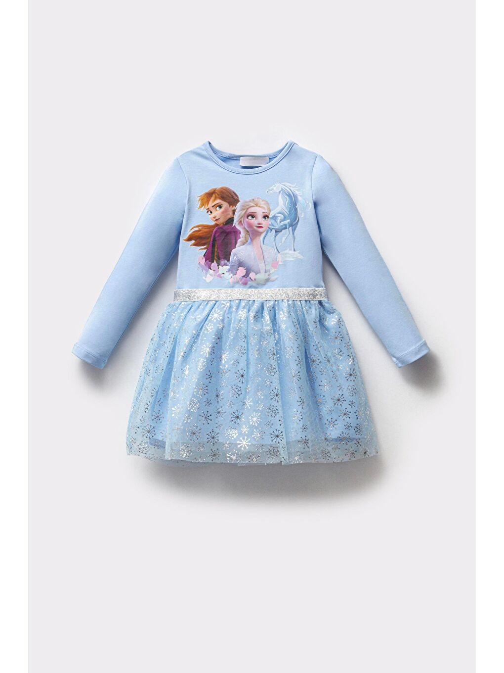 Mavi Elsa Karlar Kraliçesi Kız Çocuk Uzun Kollu Simli Prenses Elbise