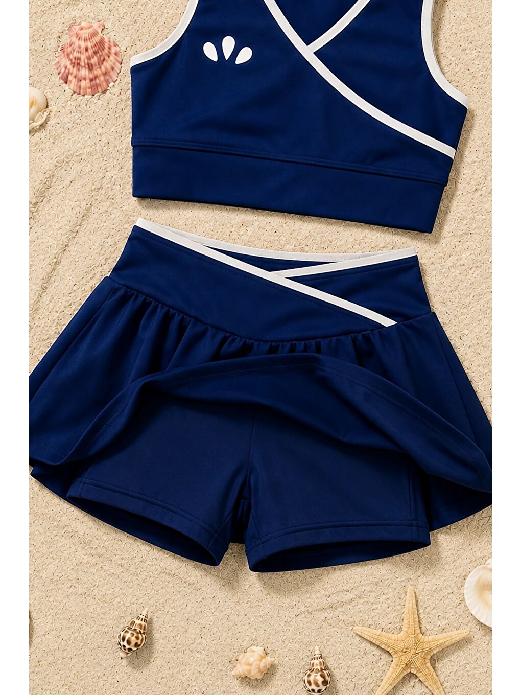 Kız Çocuk Sportif Lacivert Renk Crop - Şort Etek Alt Üst - Takım-2
