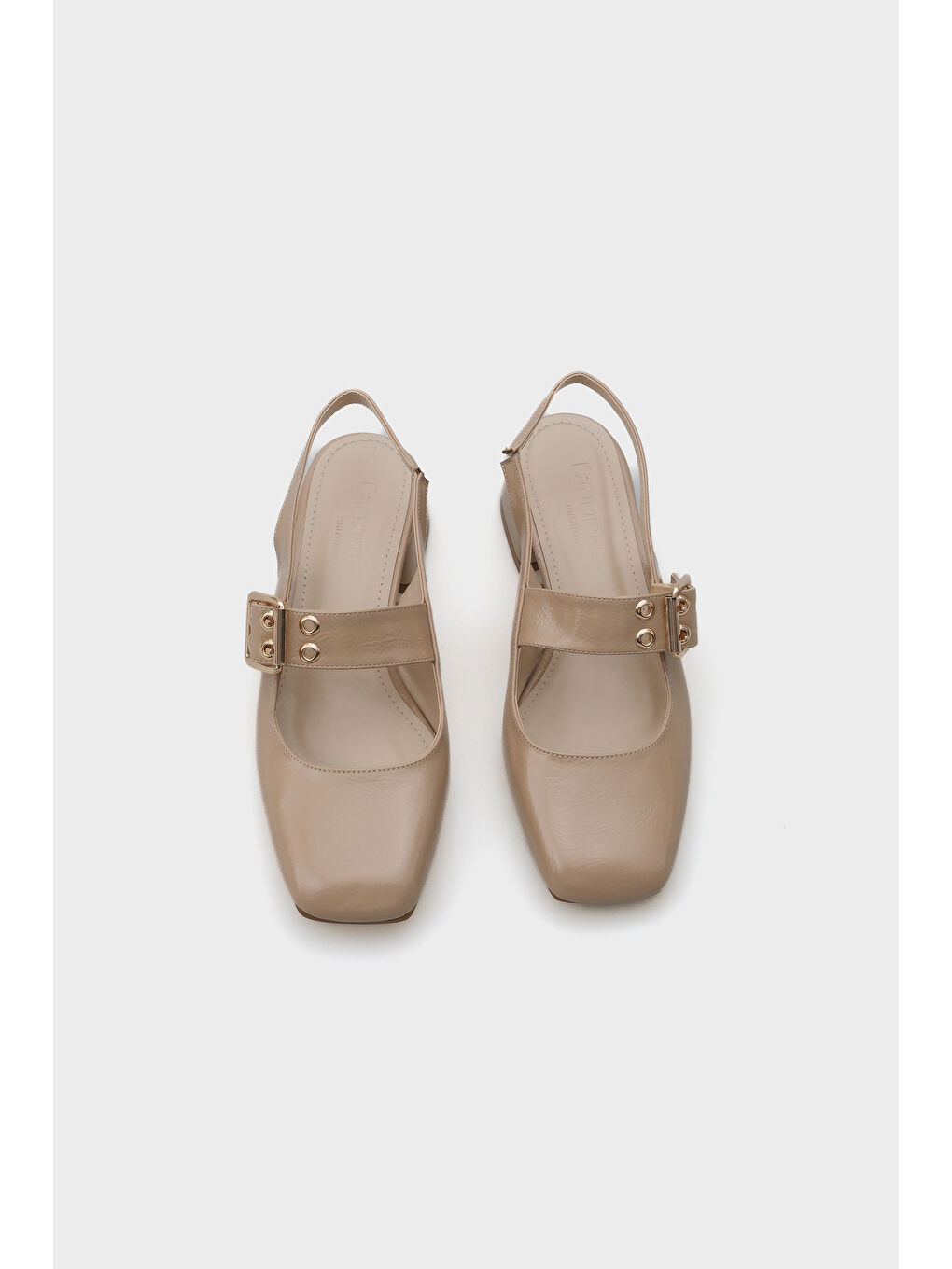 Bej Sena Orta Topuklu Mary Jane Tokalı Kadın Ayakkabı-5