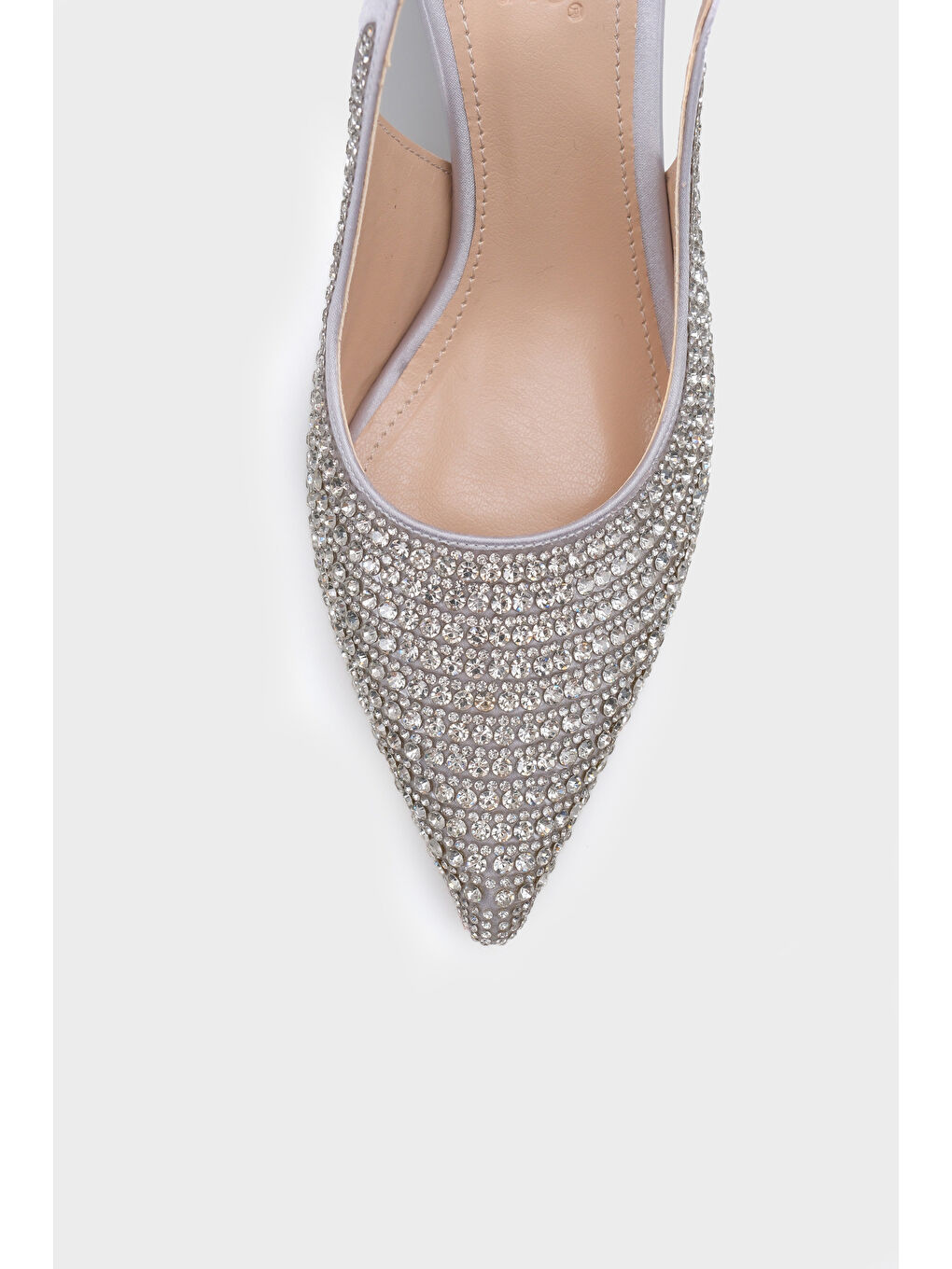 Gri Laryssa Komple Taşlı Sivri Burunlu Saten Arkası Açık Kadın Topuklu Düğün Ayakkabı-2