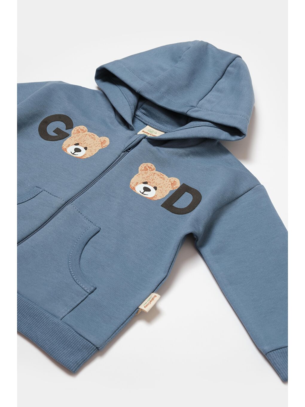 Bebek Pamuklu Mavi Kapüşonlu Ayıcık Baskılı Eşofman Takımı - İki Parça-3
