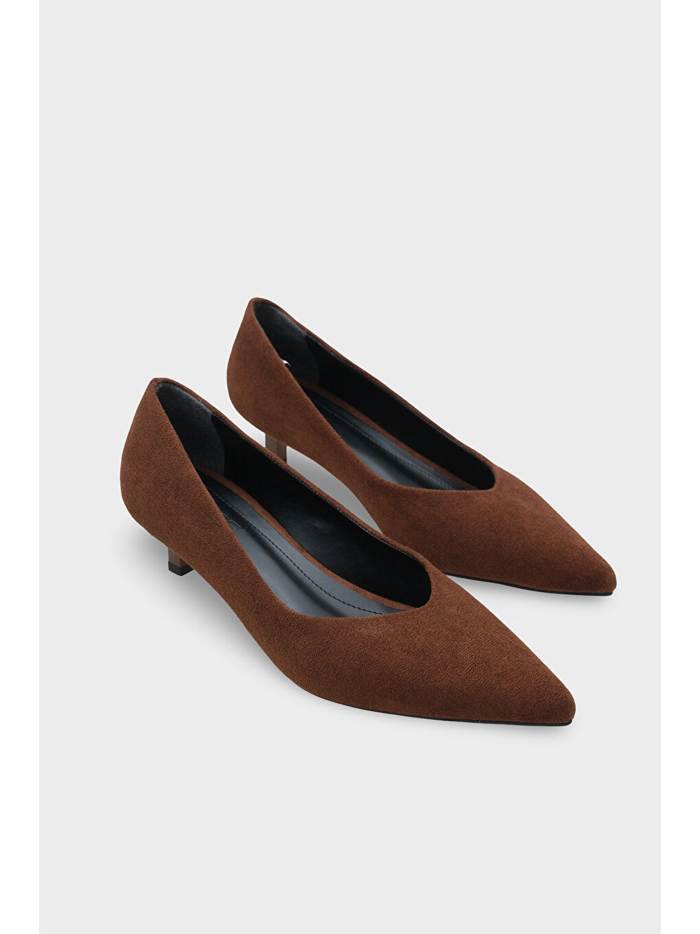Kahverengi Shanta Süet Görünümlü Sivri Burun Kısa Topuk Günlük Kadın Topuklu Ayakkabı-1