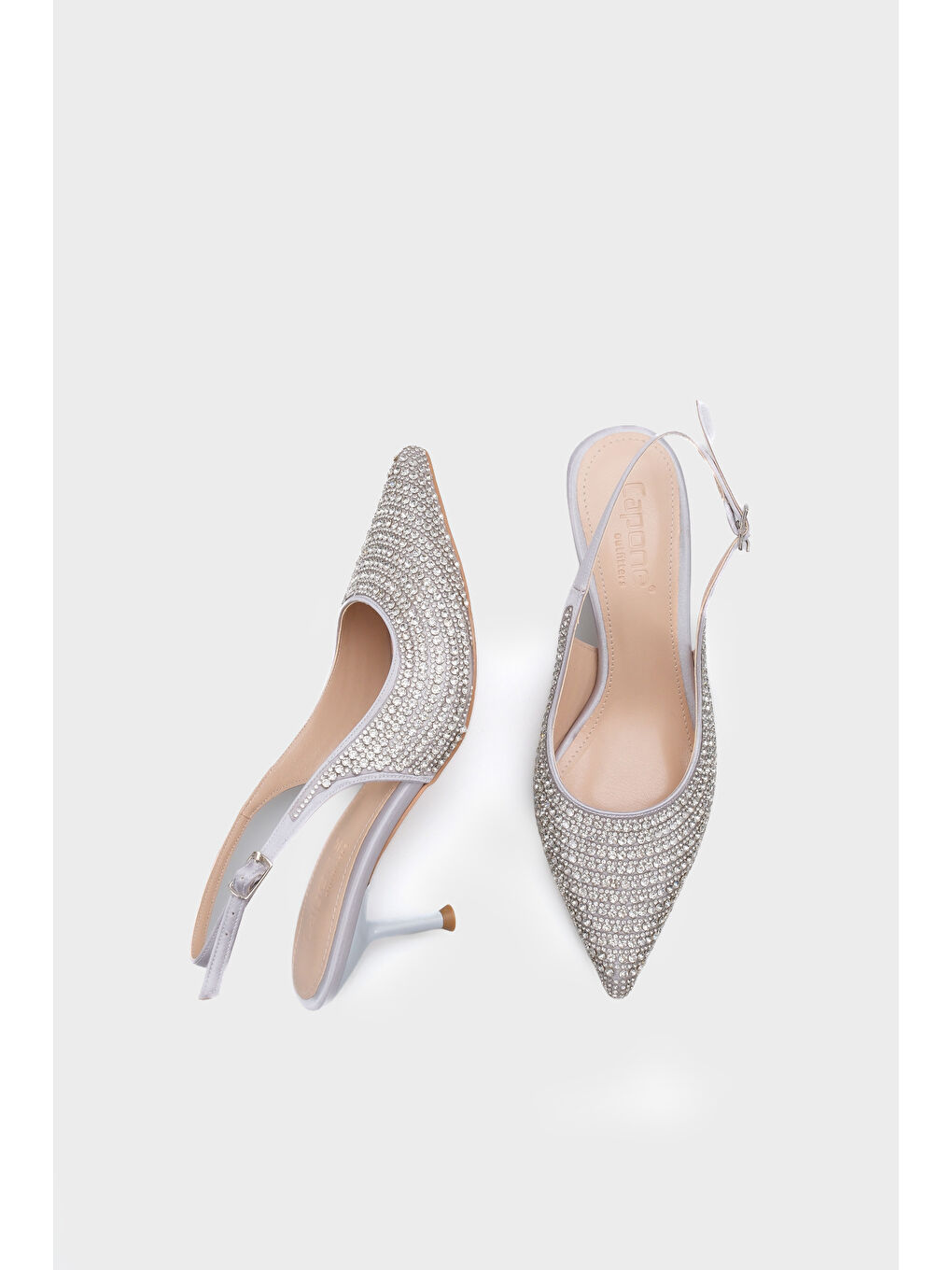 Gri Laryssa Komple Taşlı Sivri Burunlu Saten Arkası Açık Kadın Topuklu Düğün Ayakkabı-4