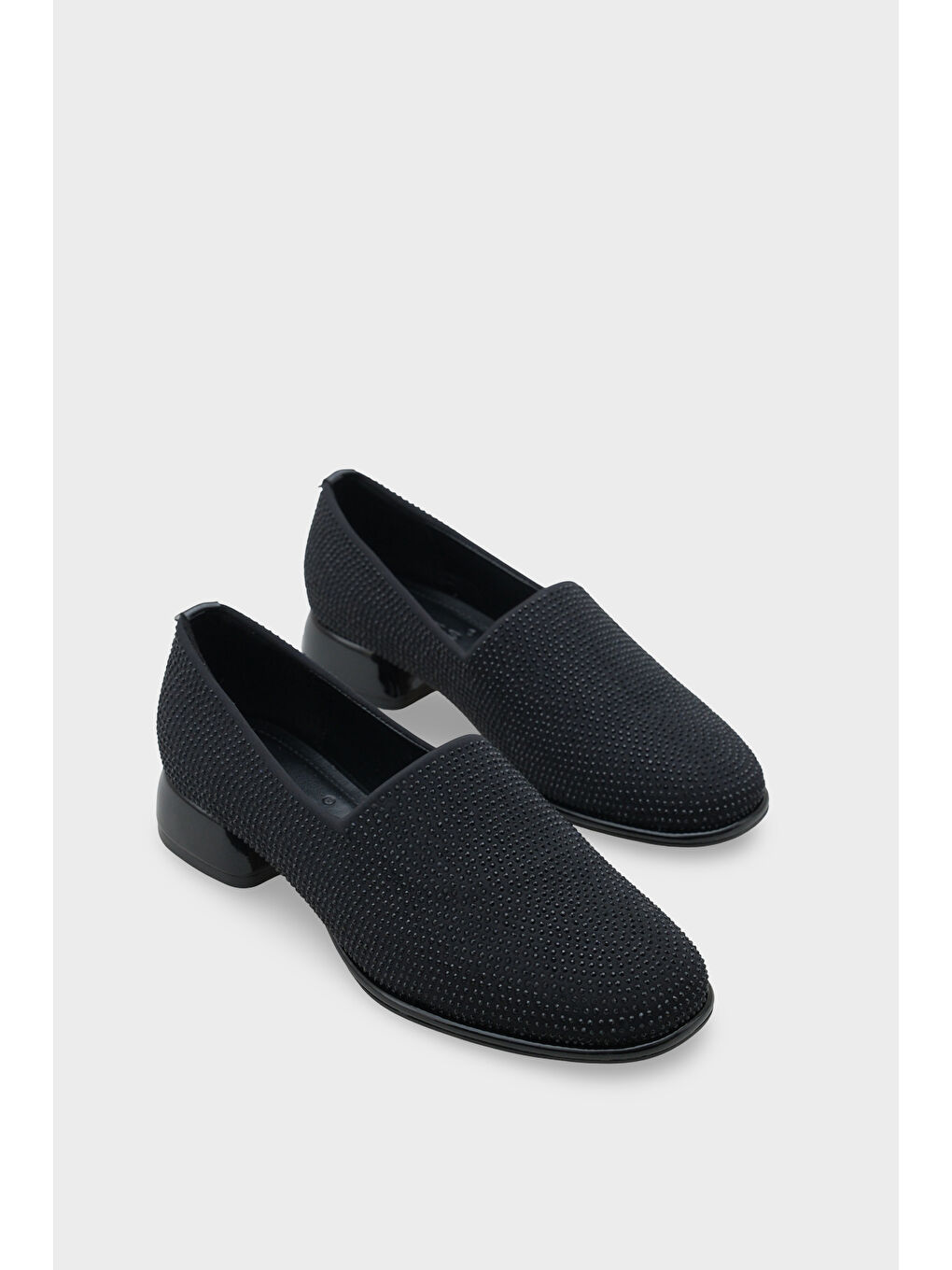 Siyah Amelia Kısa Topuklu Taşlı Streç Konfor Kadın Ayakkabı-1