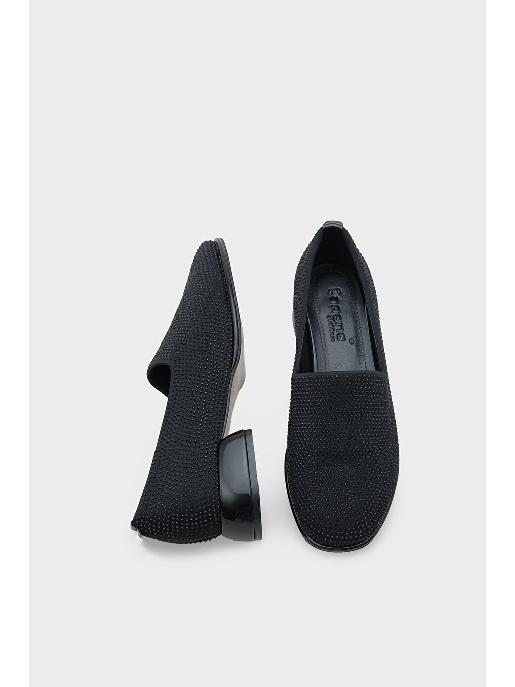 Siyah Amelia Kısa Topuklu Taşlı Streç Konfor Kadın Ayakkabı-3