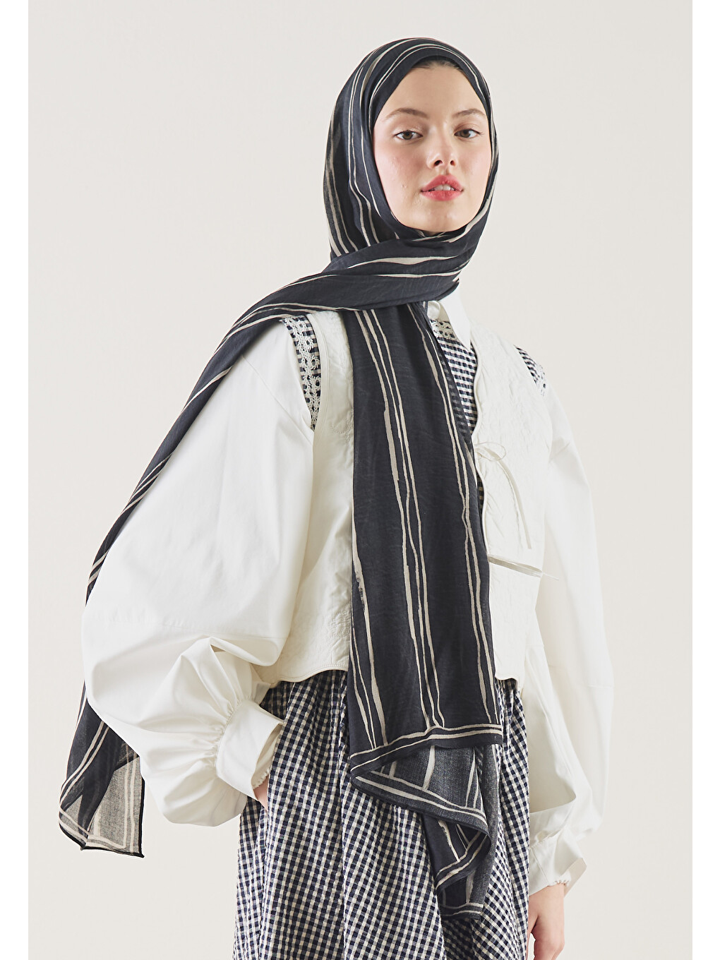 Striped Desen Rami Şal Siyah