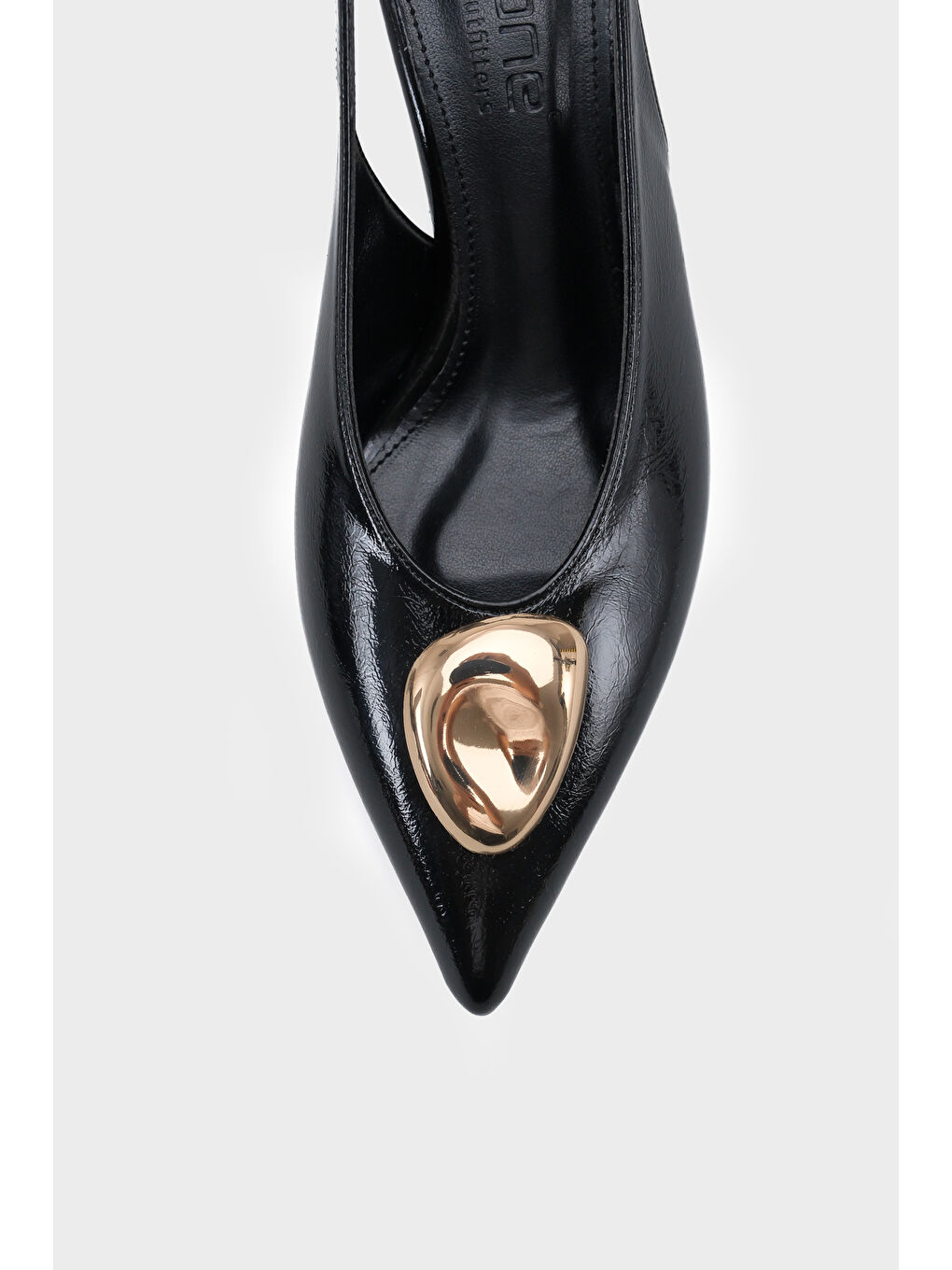 Siyah Clari Sivri Burunlu Metal Tokalı Orta Topuklu Arkası Bantlı Kadın Topuklu Ayakkabı-2