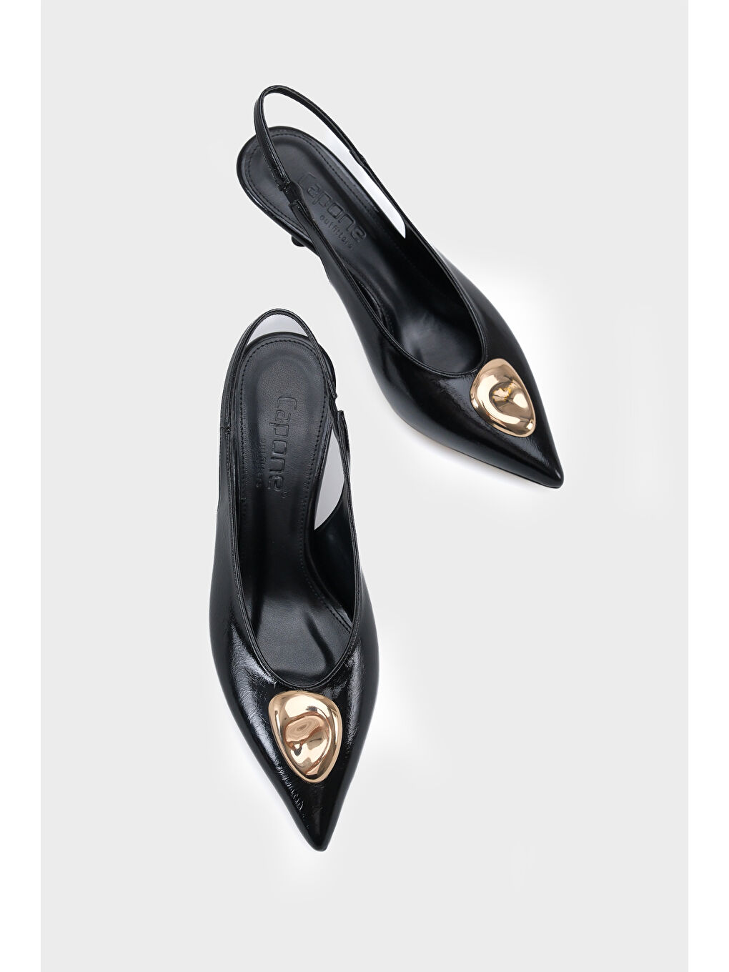 Siyah Clari Sivri Burunlu Metal Tokalı Orta Topuklu Arkası Bantlı Kadın Topuklu Ayakkabı-5