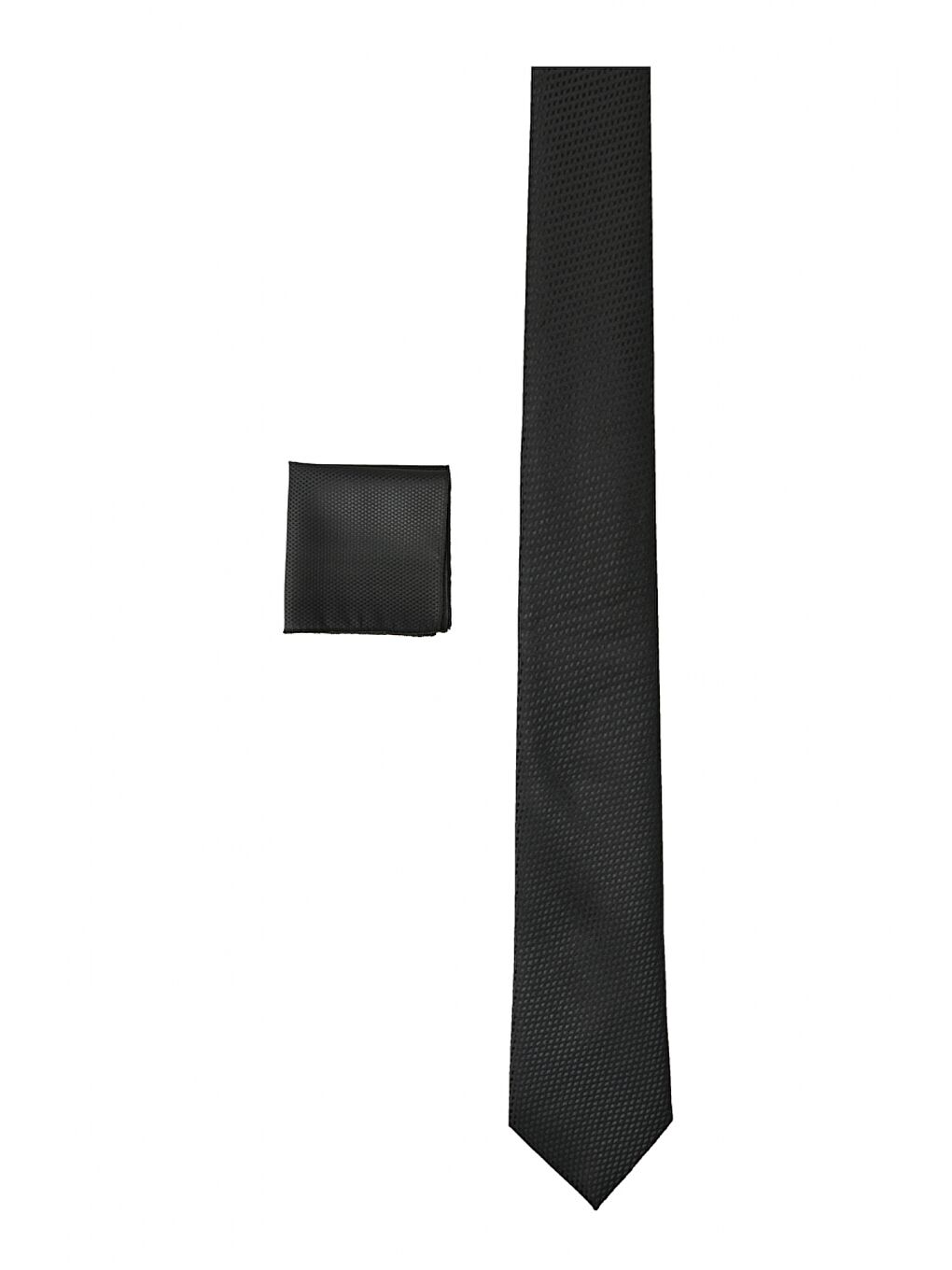 Erkek Siyah Desenli Nano Kravat-Mendil Set