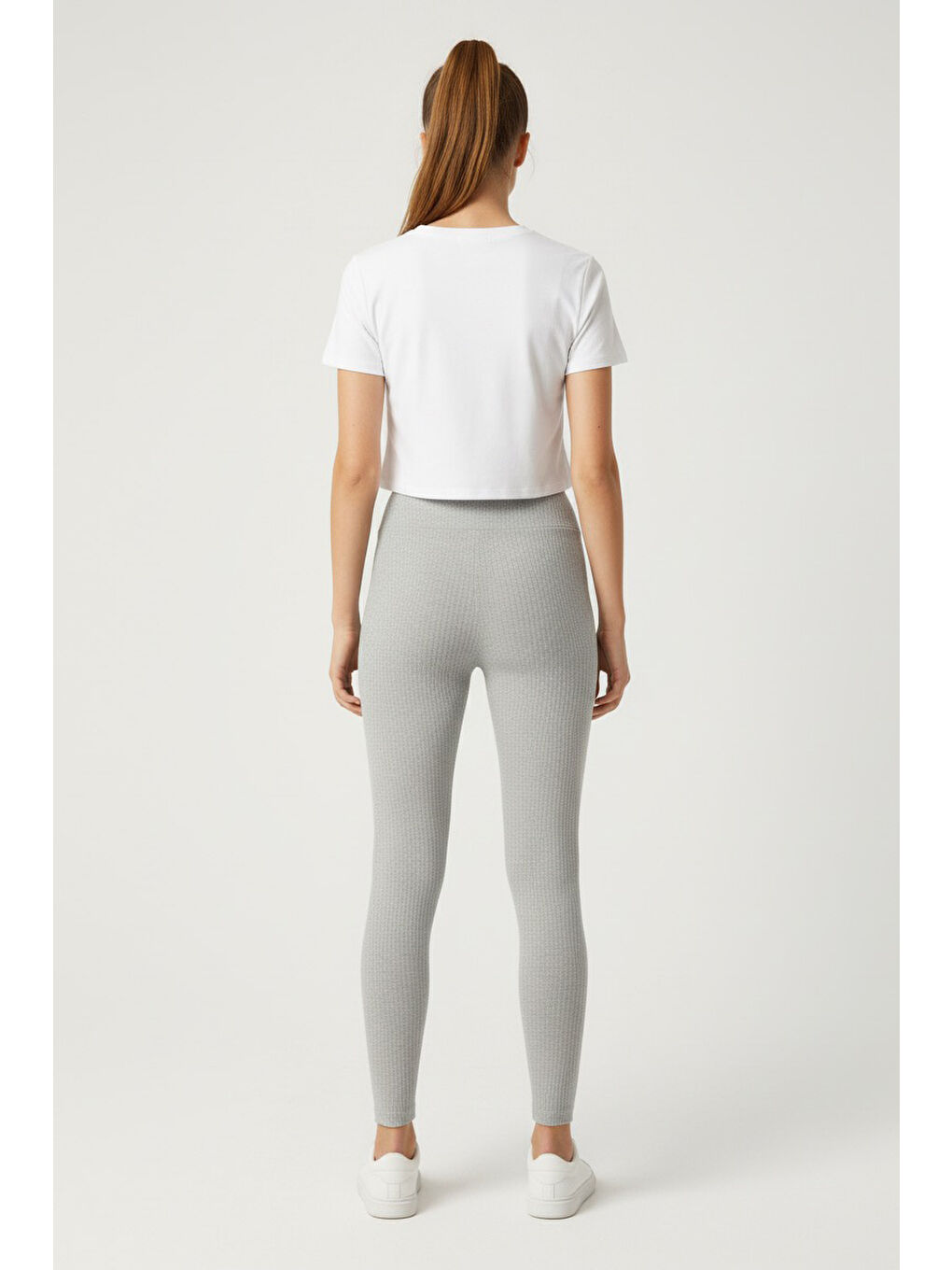 Yüksek Bel Fitilli Kaşkorse Tayt Gri - 27951-GRI-1