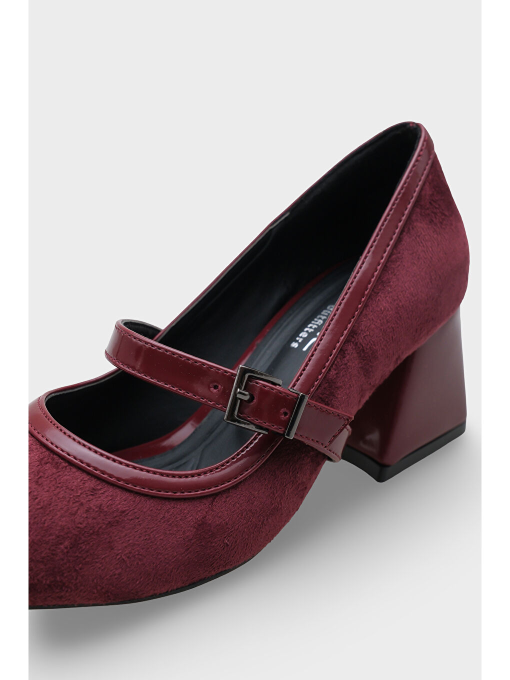 Bordo Susann Sivri Burunlu Kalın Orta Topuklu Bantlı Suni Süet Kadın Ayakkabı-2