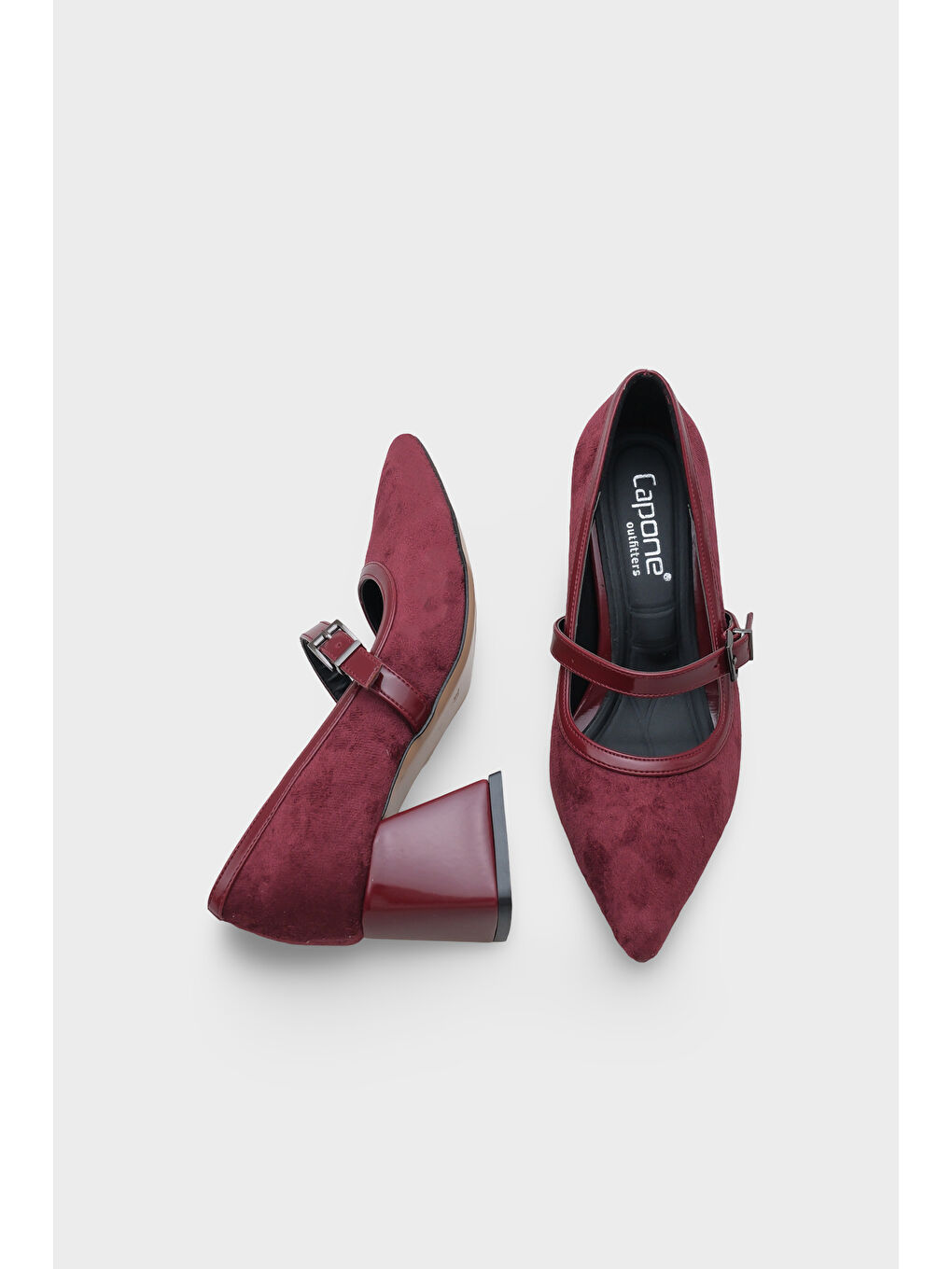 Bordo Susann Sivri Burunlu Kalın Orta Topuklu Bantlı Suni Süet Kadın Ayakkabı-4