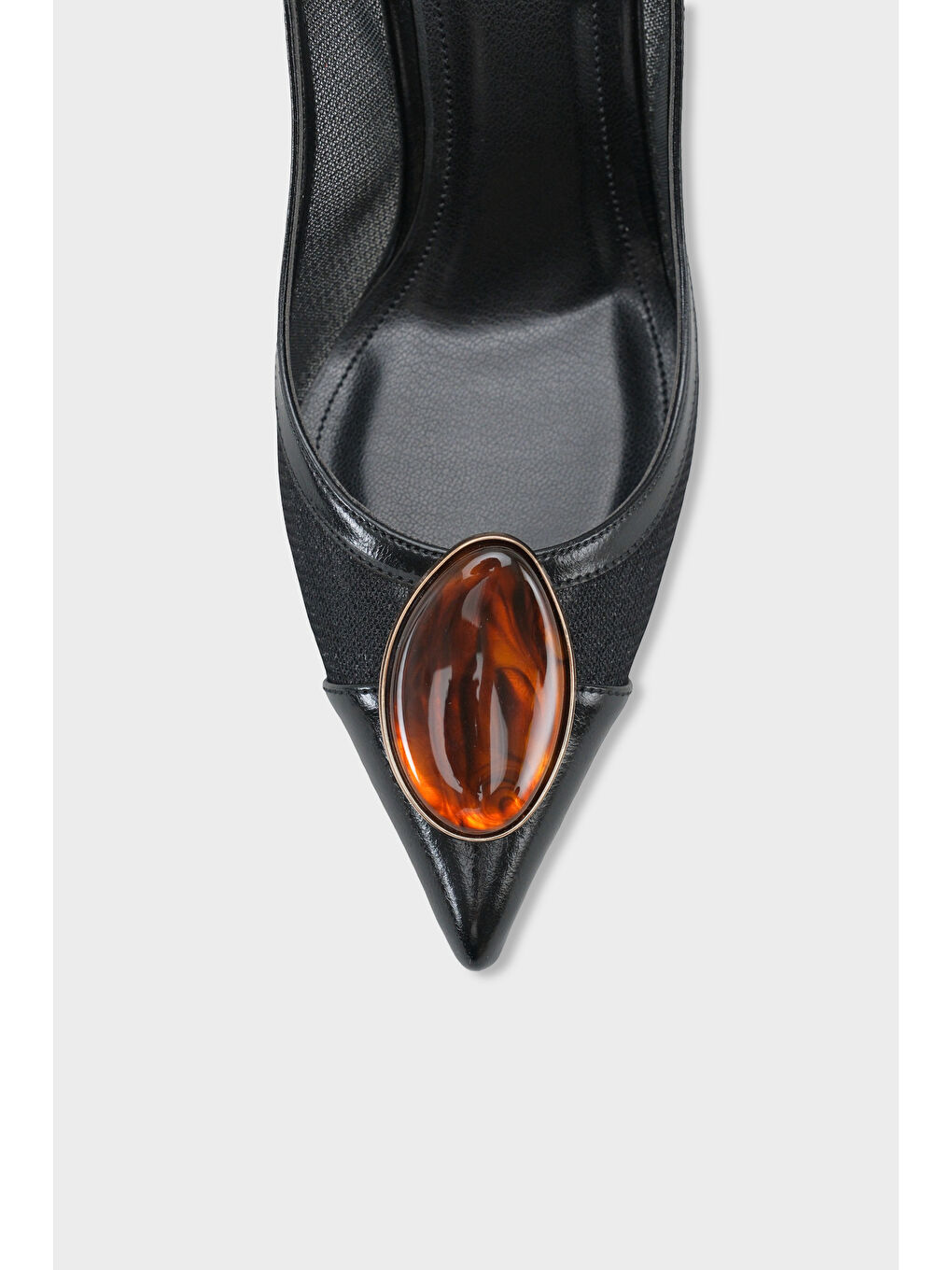 Siyah Liane Orta Topuklu Taşlı Fileli Arkası Açık Kadın Ayakkabı-2