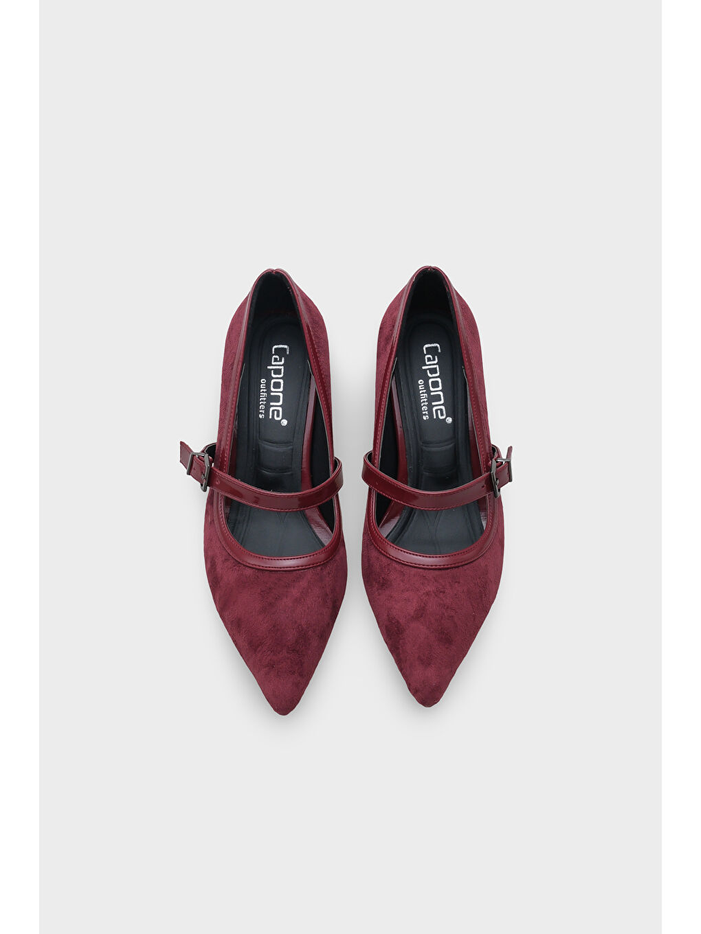 Bordo Susann Sivri Burunlu Kalın Orta Topuklu Bantlı Suni Süet Kadın Ayakkabı-5