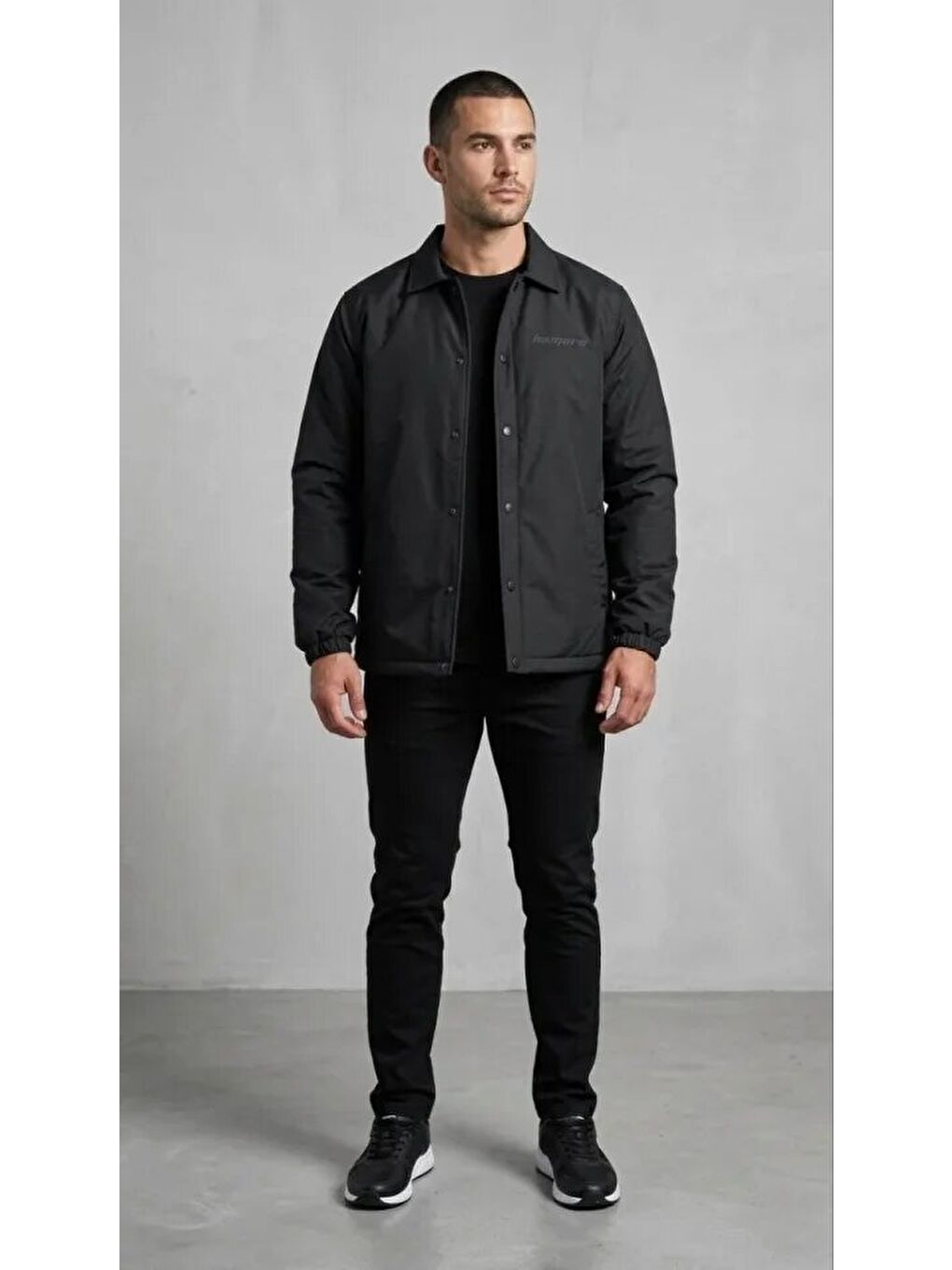 Siyah Erkek Yağmur İtici İç Astarlı Çıtçıtlı İç Cepli Dış Cepli Mevsimlik Mont-2