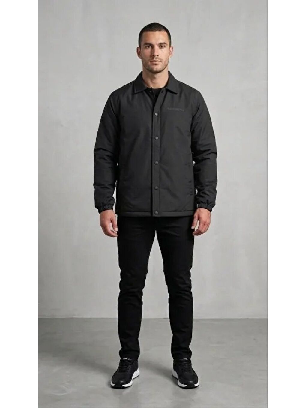 Siyah Erkek Yağmur İtici İç Astarlı Çıtçıtlı İç Cepli Dış Cepli Mevsimlik Mont-3