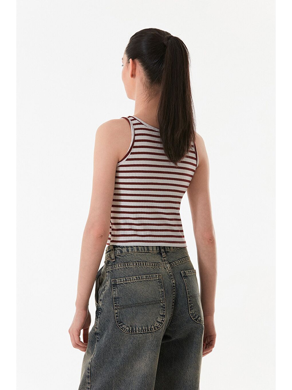 Bordo Çizgili U Yaka Body-3