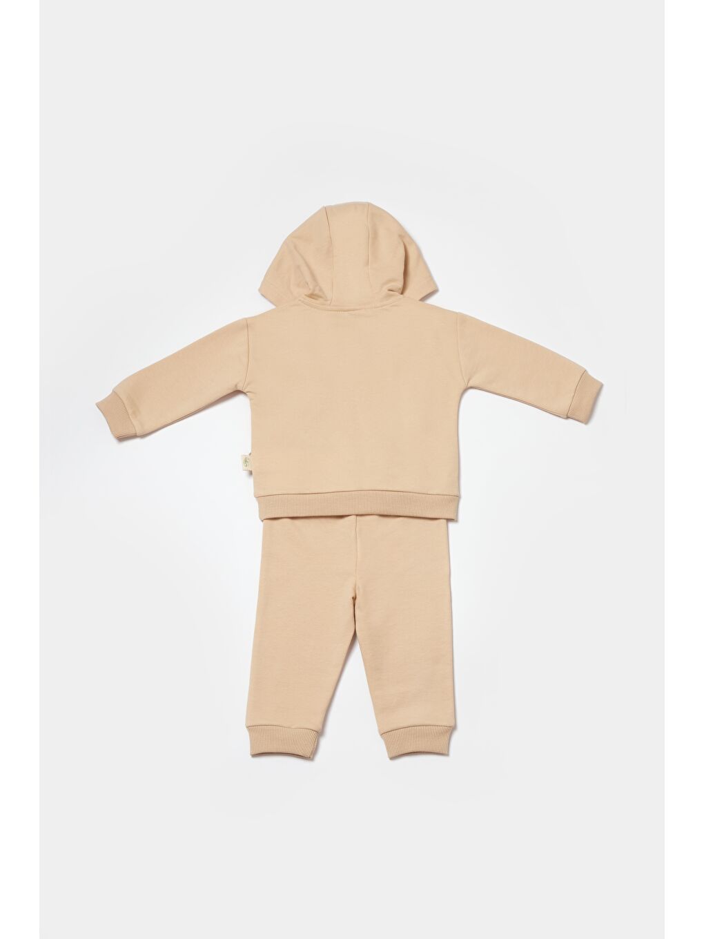 Bebek Pamuklu Bej Kapüşonlu Ayıcık Baskılı Eşofman Takımı - İki Parça-2