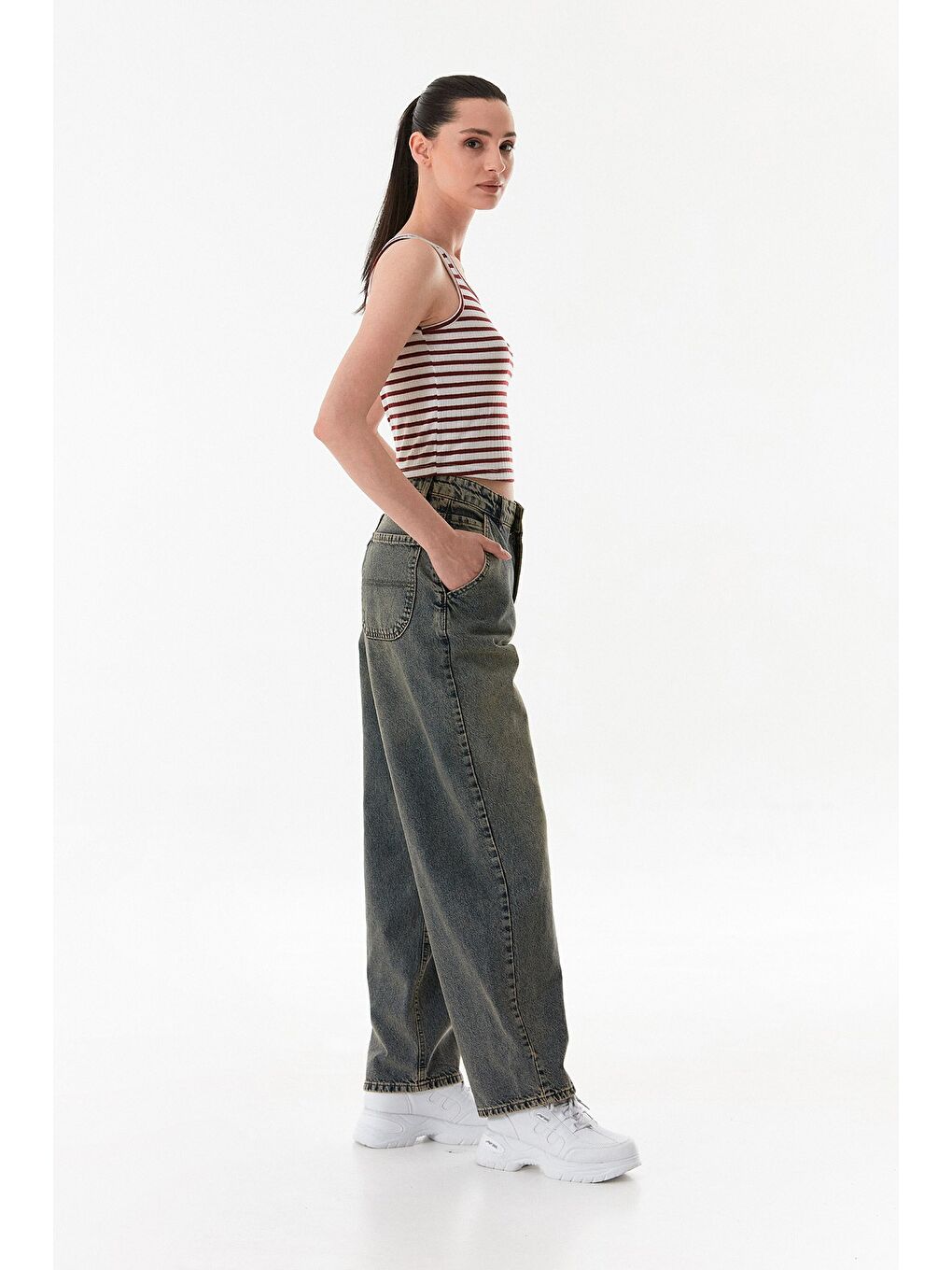 Bordo Çizgili U Yaka Body-4