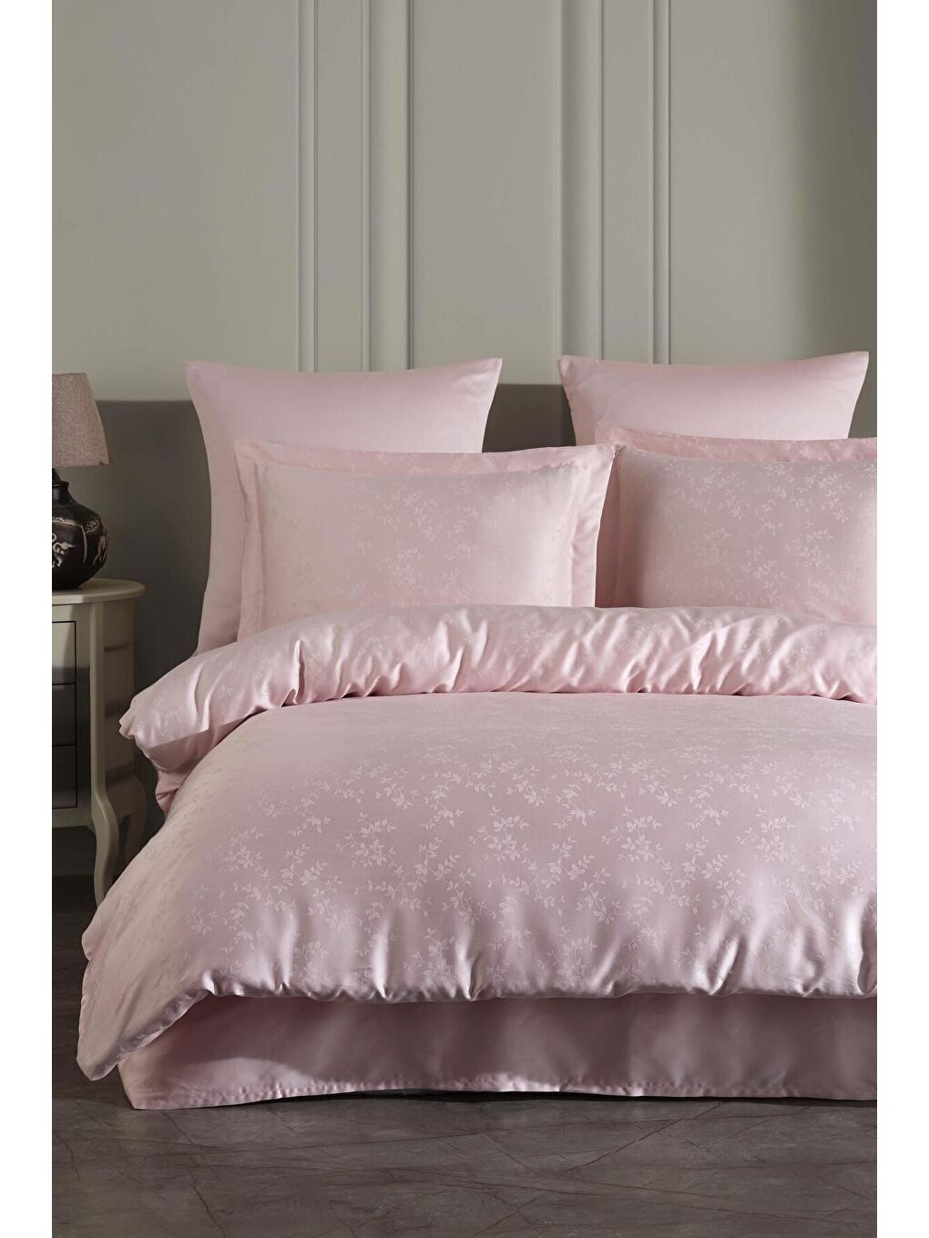 Pembe Lyocell Jakar Nevresim Takımı Çift Kişilik Eva Pudra