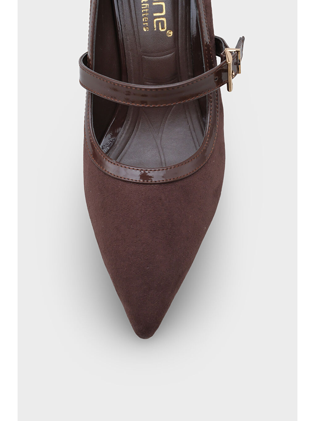 Kahverengi Susann Sivri Burunlu Kalın Orta Topuklu Bantlı Suni Süet Kadın Ayakkabı-2