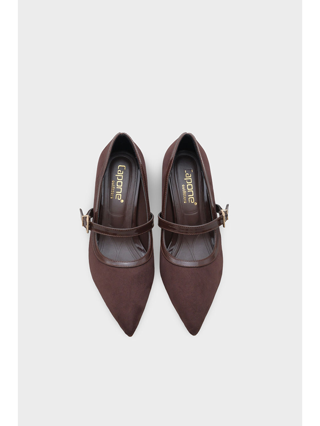 Kahverengi Susann Sivri Burunlu Kalın Orta Topuklu Bantlı Suni Süet Kadın Ayakkabı-5