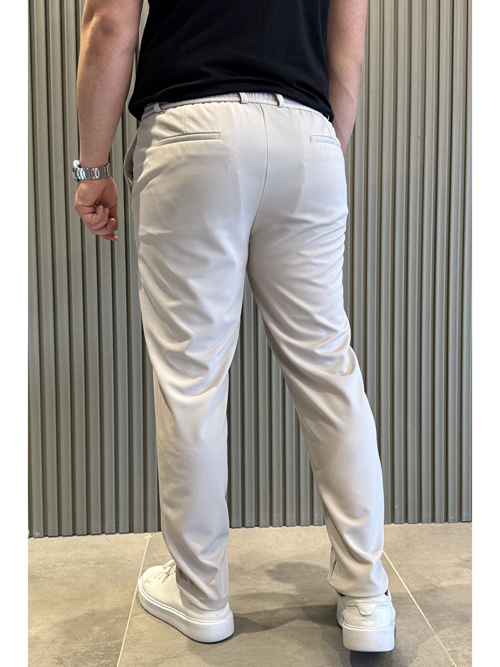 Bej Bel Bağcıklı Fermuarlı Erkek Jogger Pantolon-2