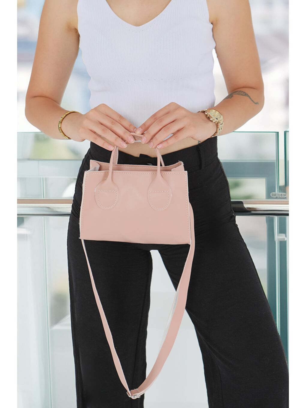 Pembe Kadın Pudra Mini El Çantası - 27466