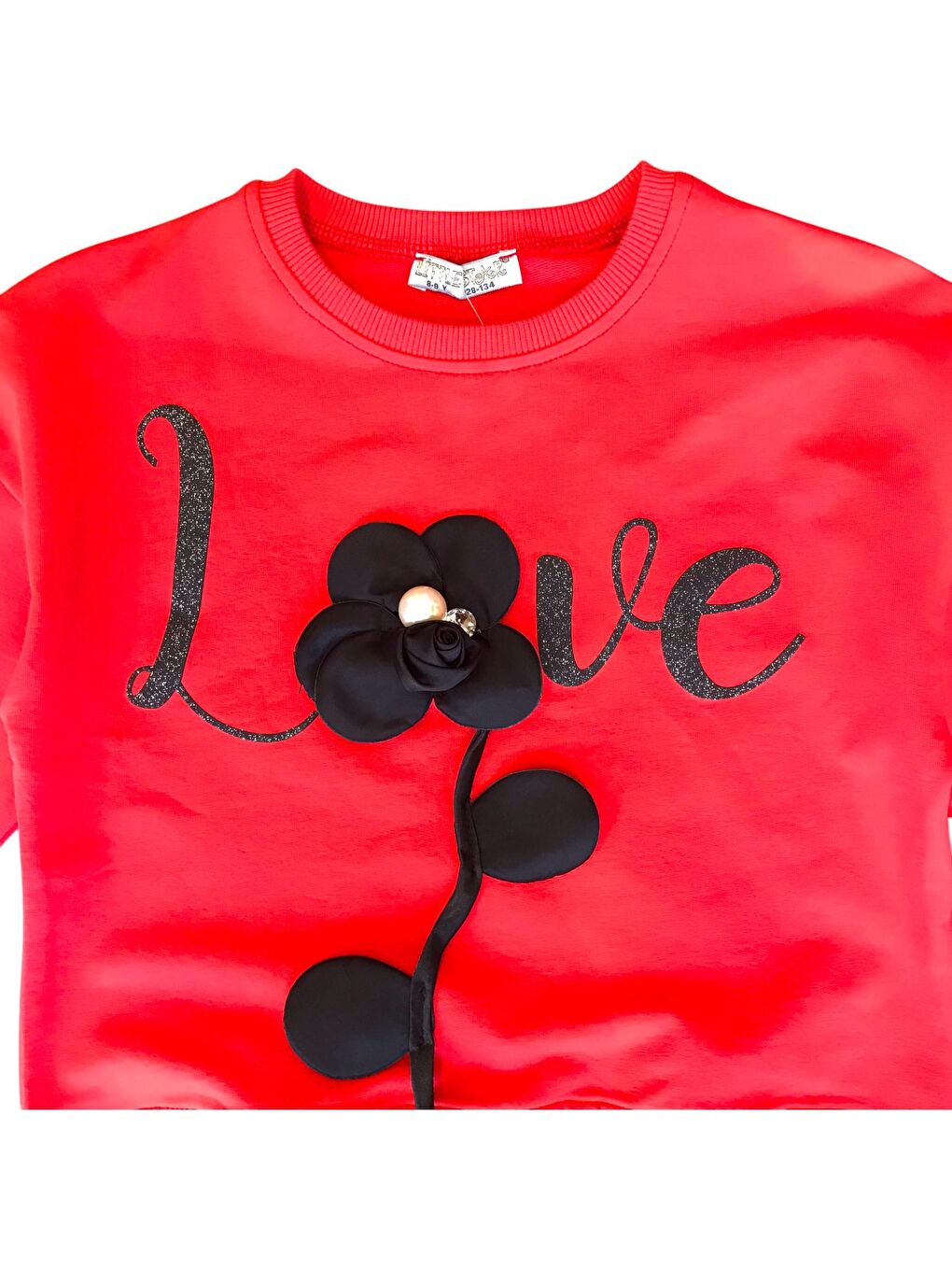 Pembe Kız Çocuk Çiçek Aksesuarlı Sweatshirt-1