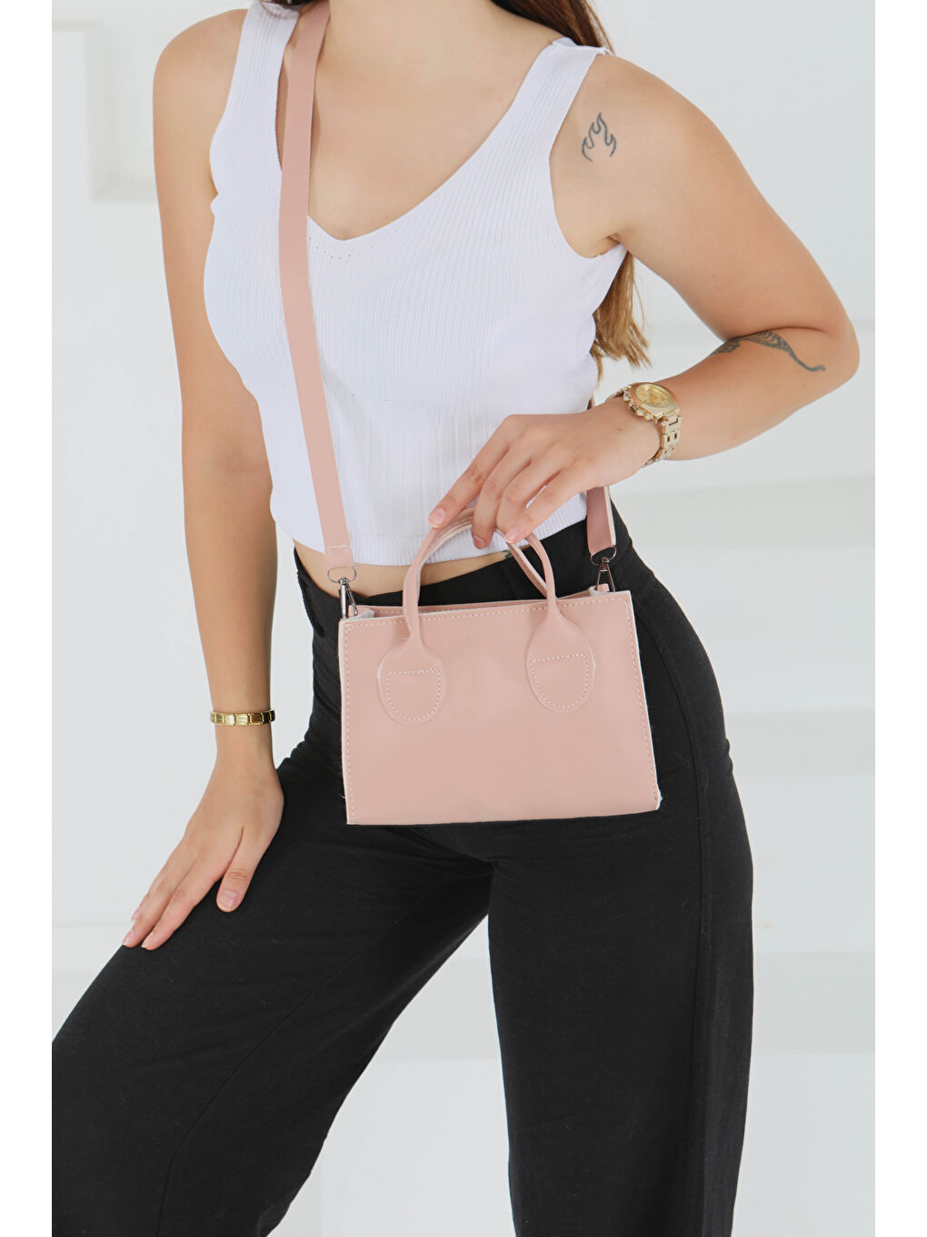 Pembe Kadın Pudra Mini El Çantası - 27466-1