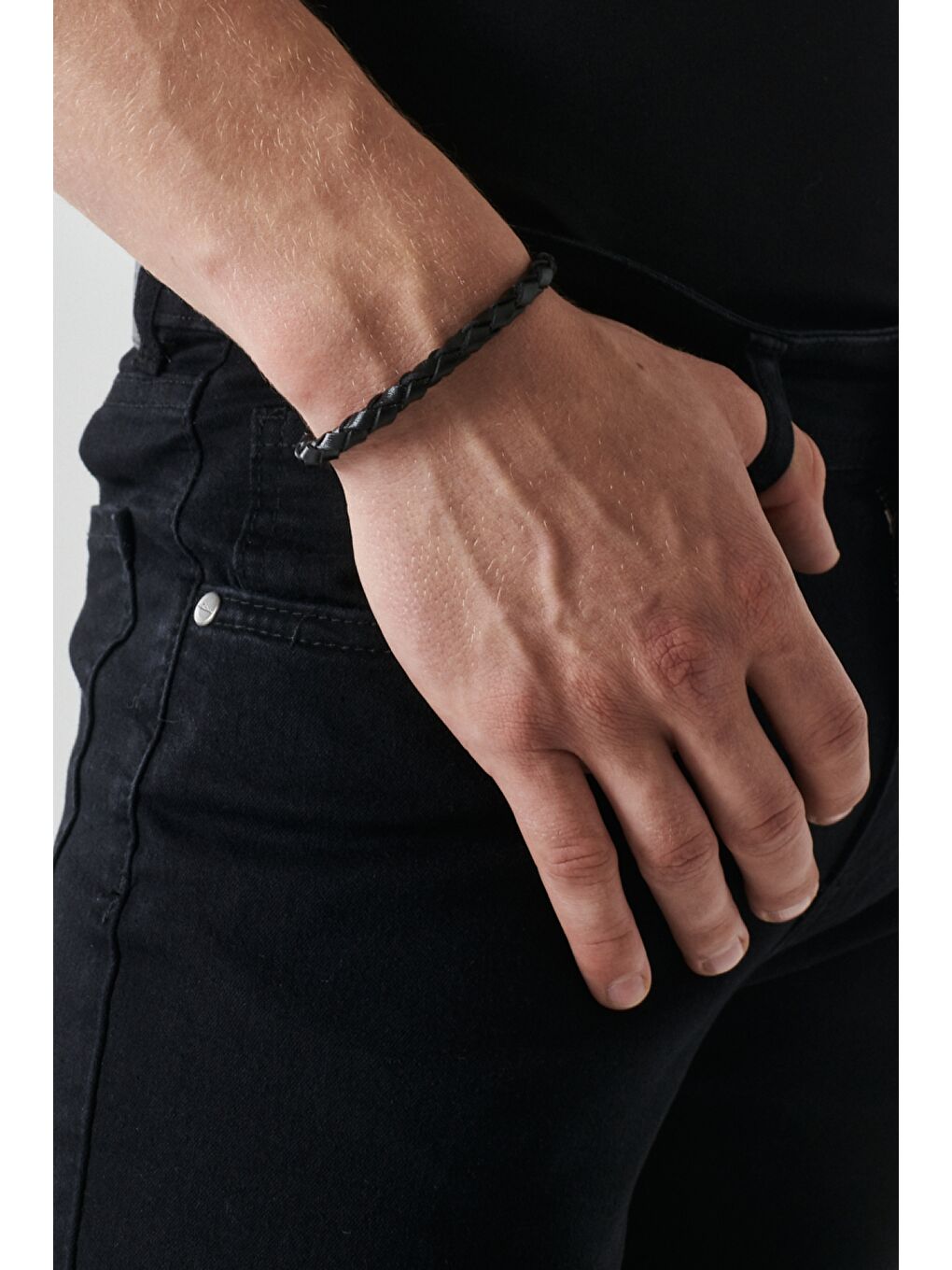 Erkek Siyah %100 Deri Siyah Bileklik-1