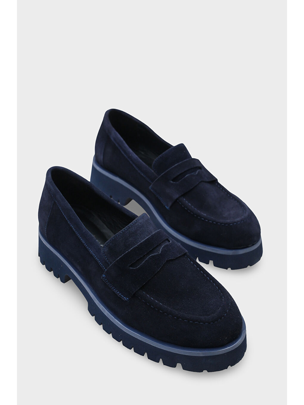Lacivert Tisha Mantar Tabanlı Deri Kadın Loafer-1