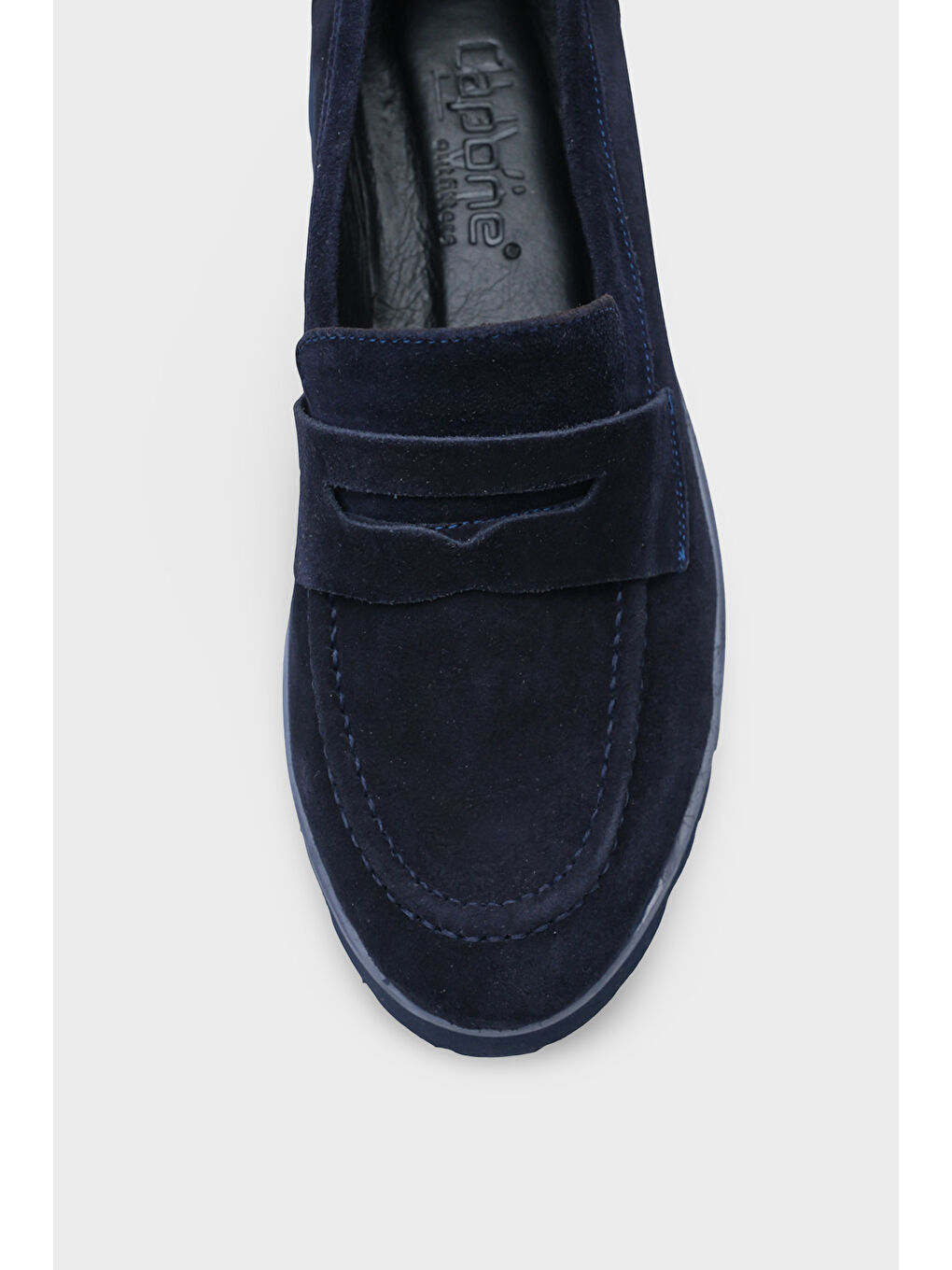 Lacivert Tisha Mantar Tabanlı Deri Kadın Loafer-2