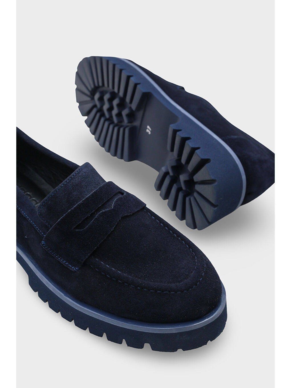 Lacivert Tisha Mantar Tabanlı Deri Kadın Loafer-3