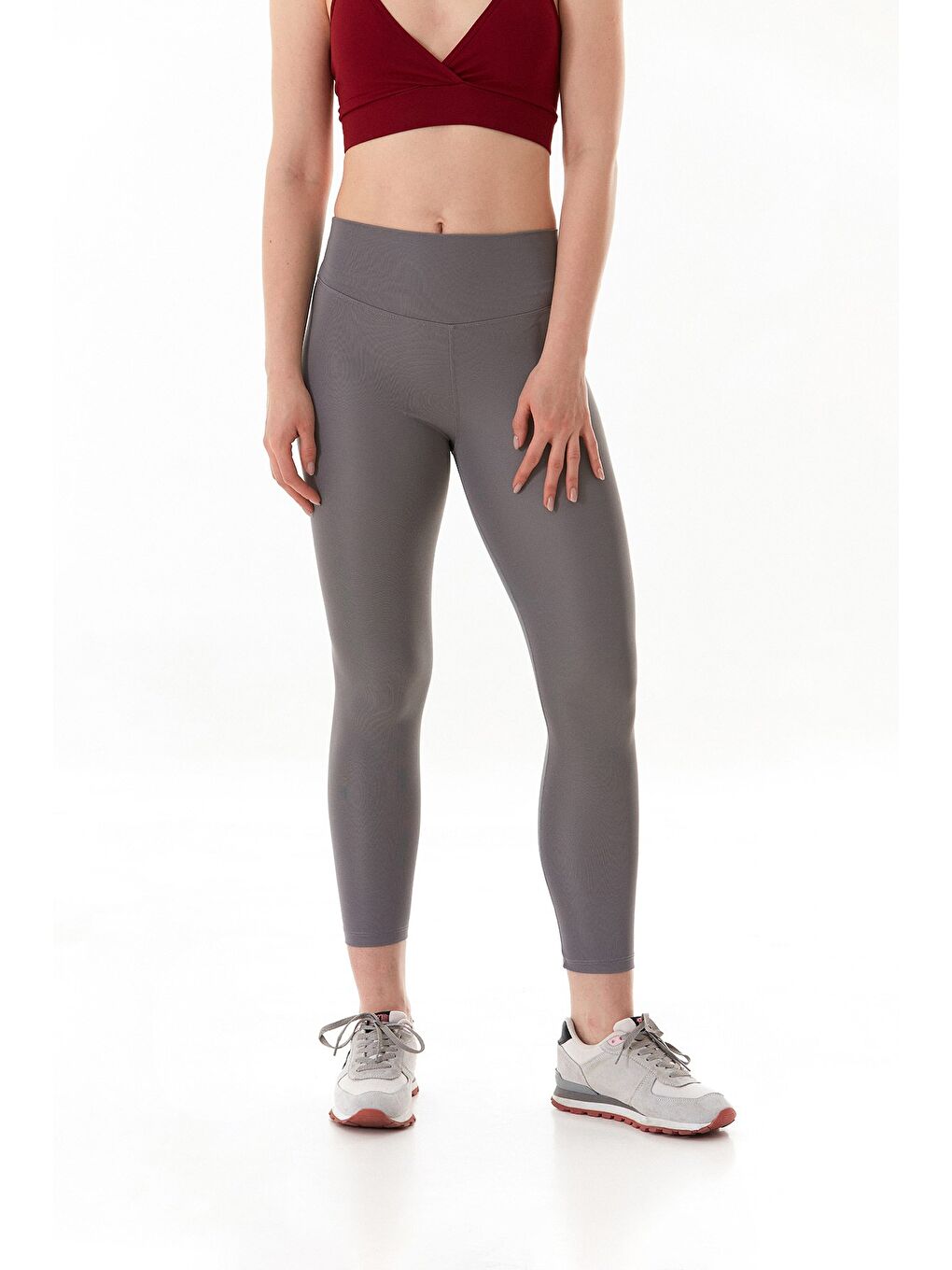 Gri Active Yazı Baskılı Yüksek Bel Tayt-2