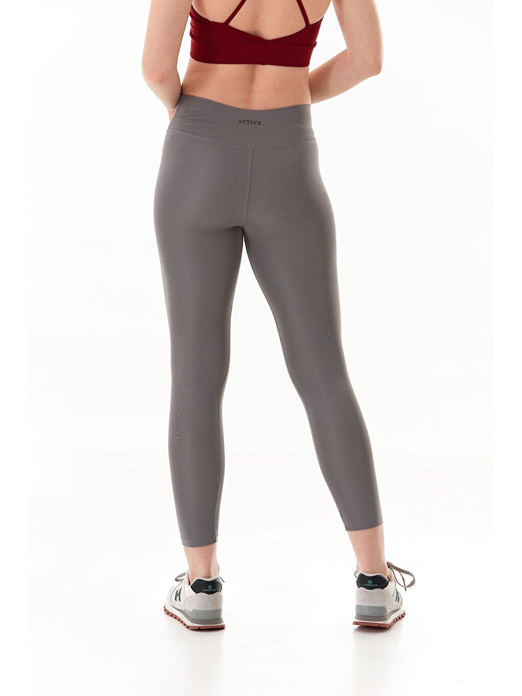 Gri Active Yazı Baskılı Yüksek Bel Tayt-4