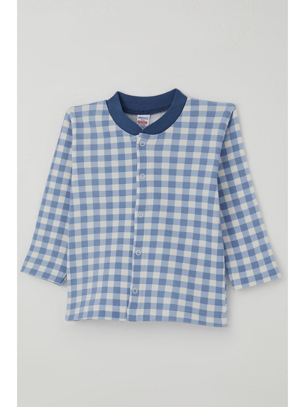 Erkek Bebek Pijama Takımı Ekose Desenli Önden Çıtçıtlı Mavi (4 Ay - 1 Yaş)-5
