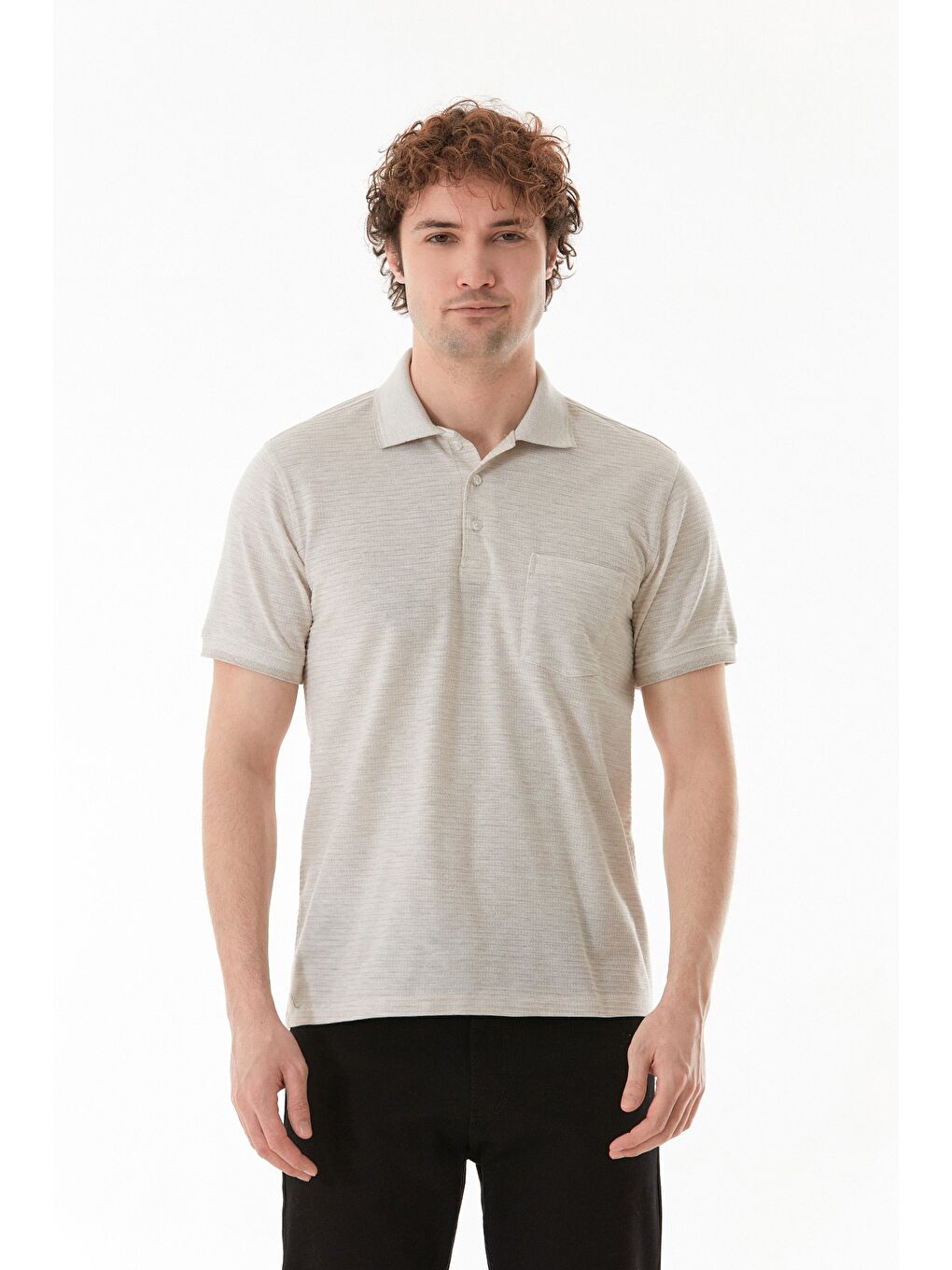 Bej Cepli Düğmeli Polo Yaka Tişört