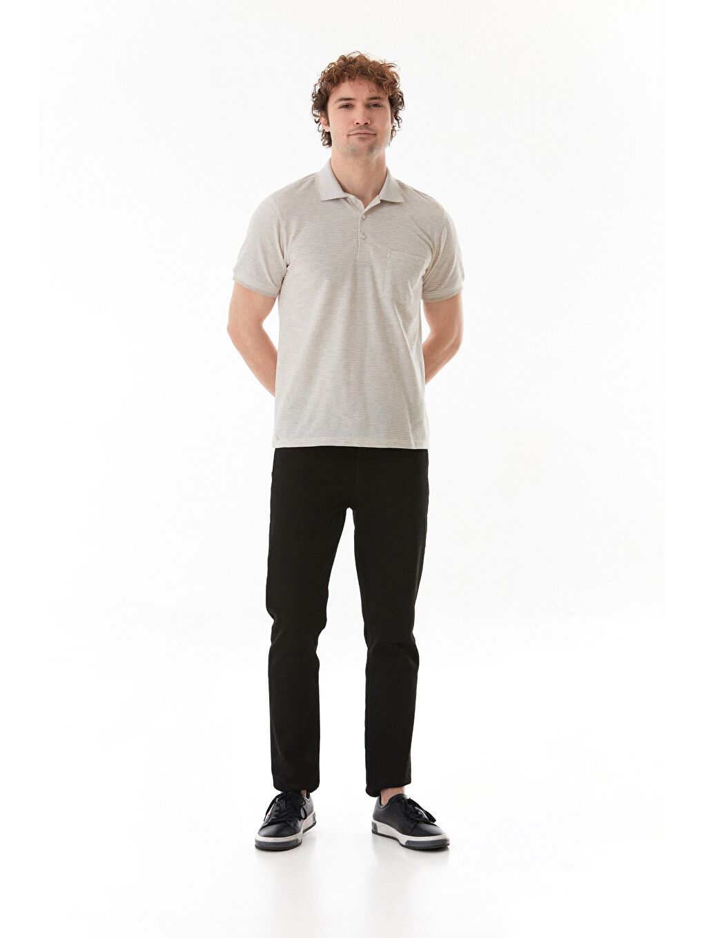 Bej Cepli Düğmeli Polo Yaka Tişört-2