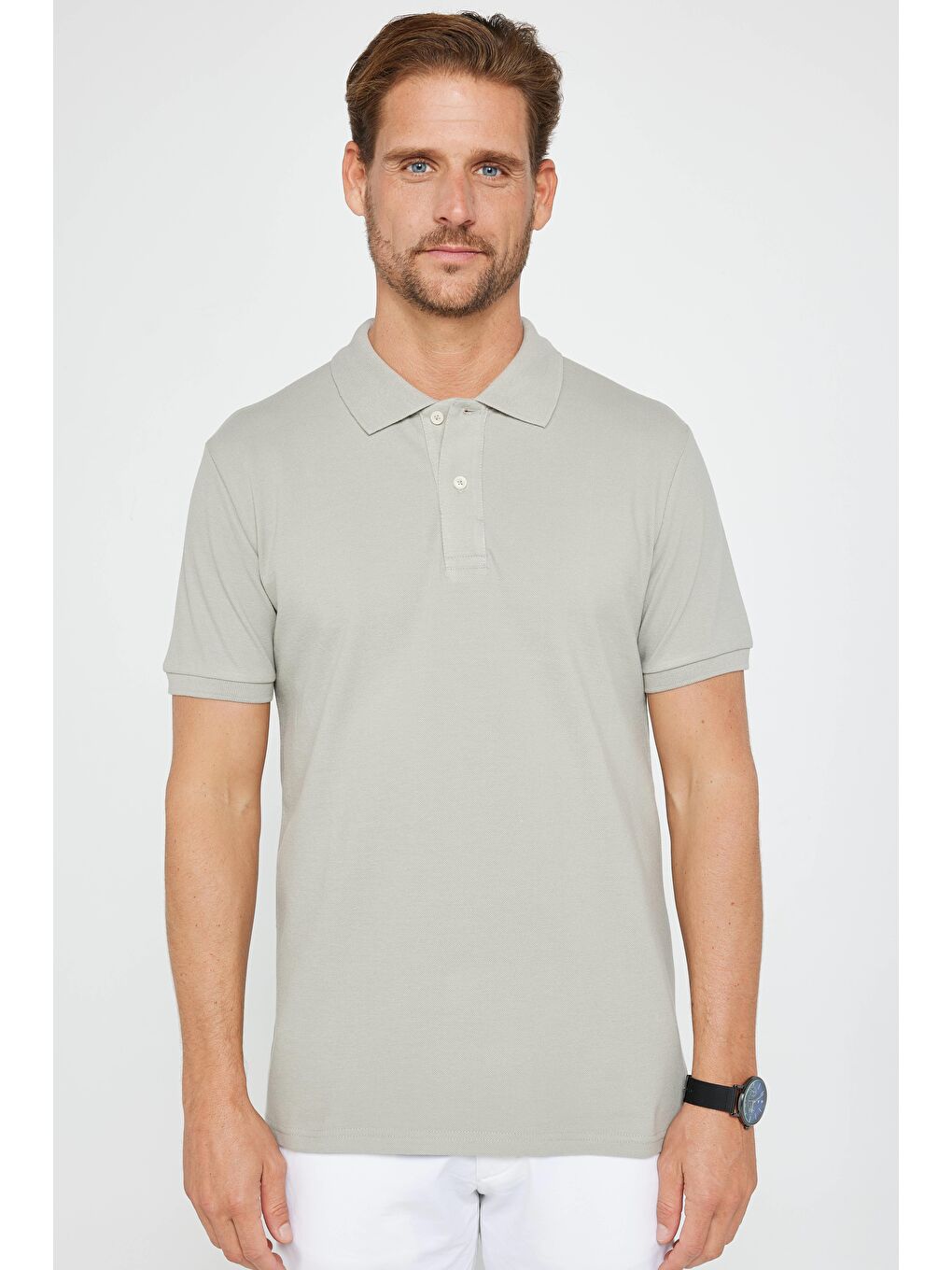 Karışık Erkek Slim Fit %100 Pamuk Yumuşak Doku 5'Li Beyaz-Siyah-Lacivert-Açık Haki-Mavi Düz Polo Yaka Tişört-4