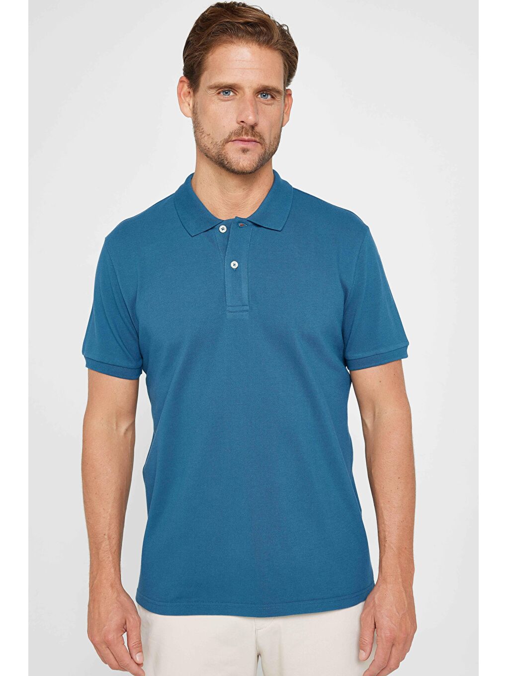 Karışık Erkek Slim Fit %100 Pamuk Yumuşak Doku 5'Li Beyaz-Siyah-Lacivert-Açık Haki-Mavi Düz Polo Yaka Tişört-5