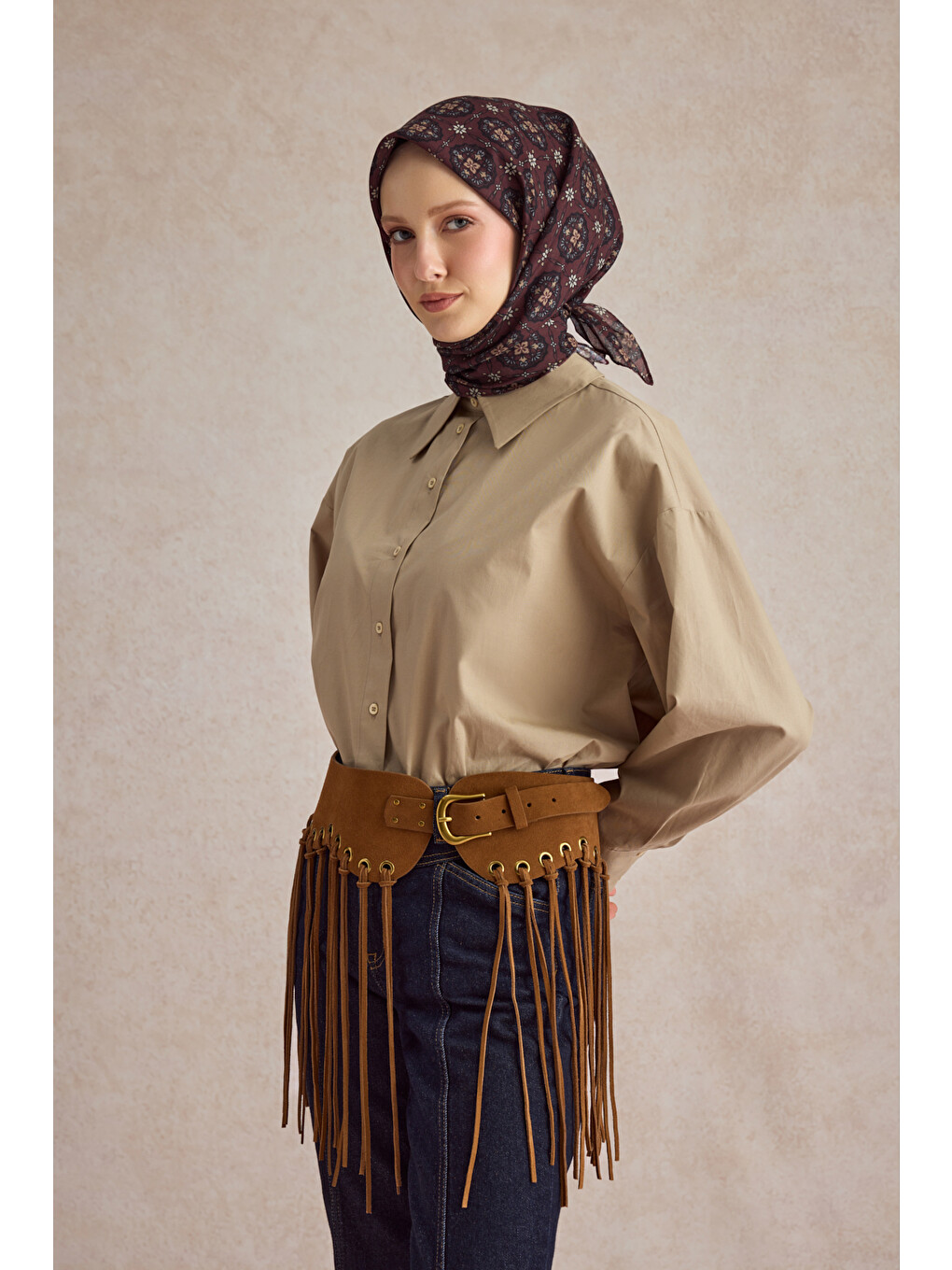 Pamuk Eşarp Medallion Bordo