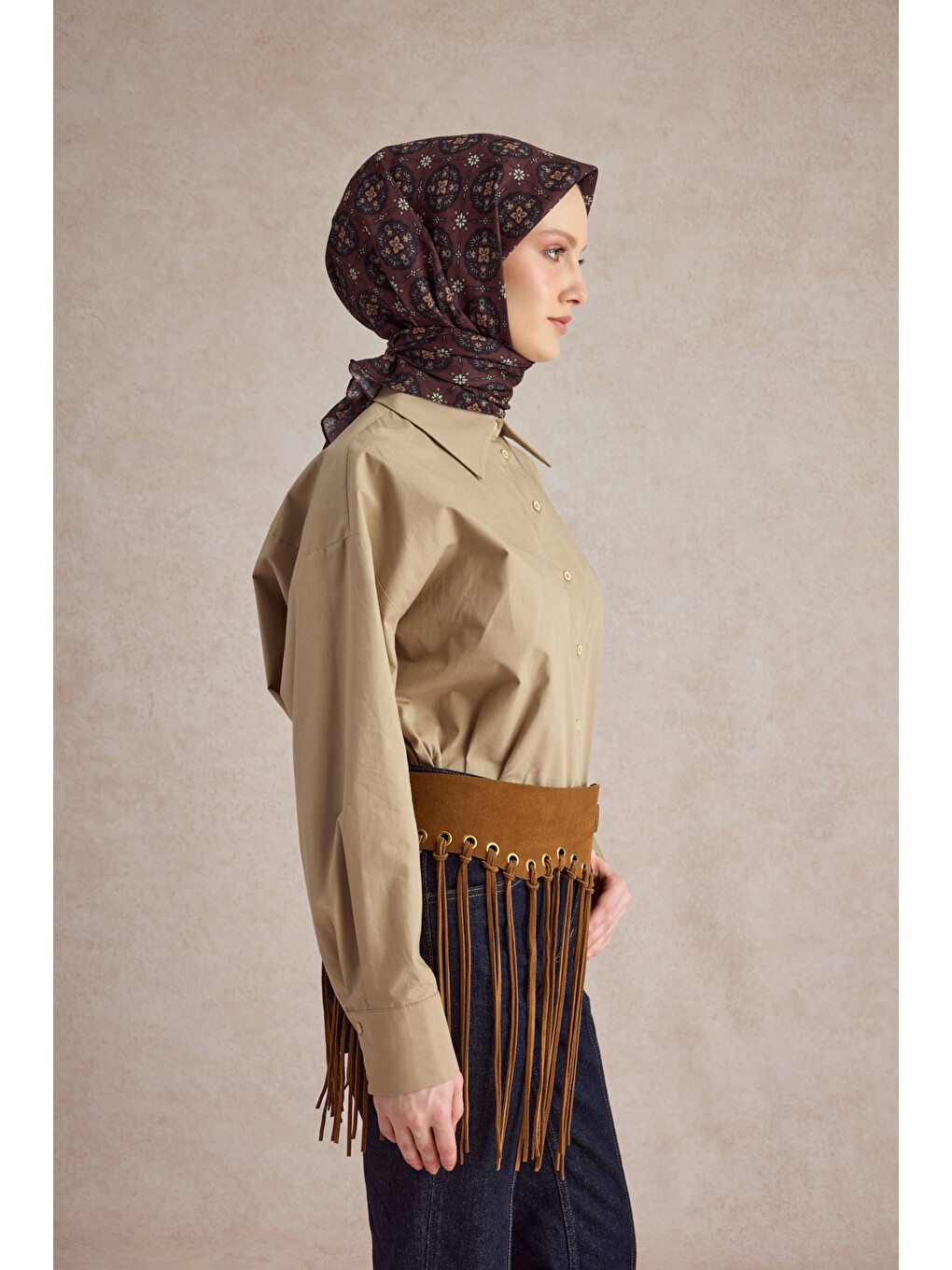 Pamuk Eşarp Medallion Bordo-2