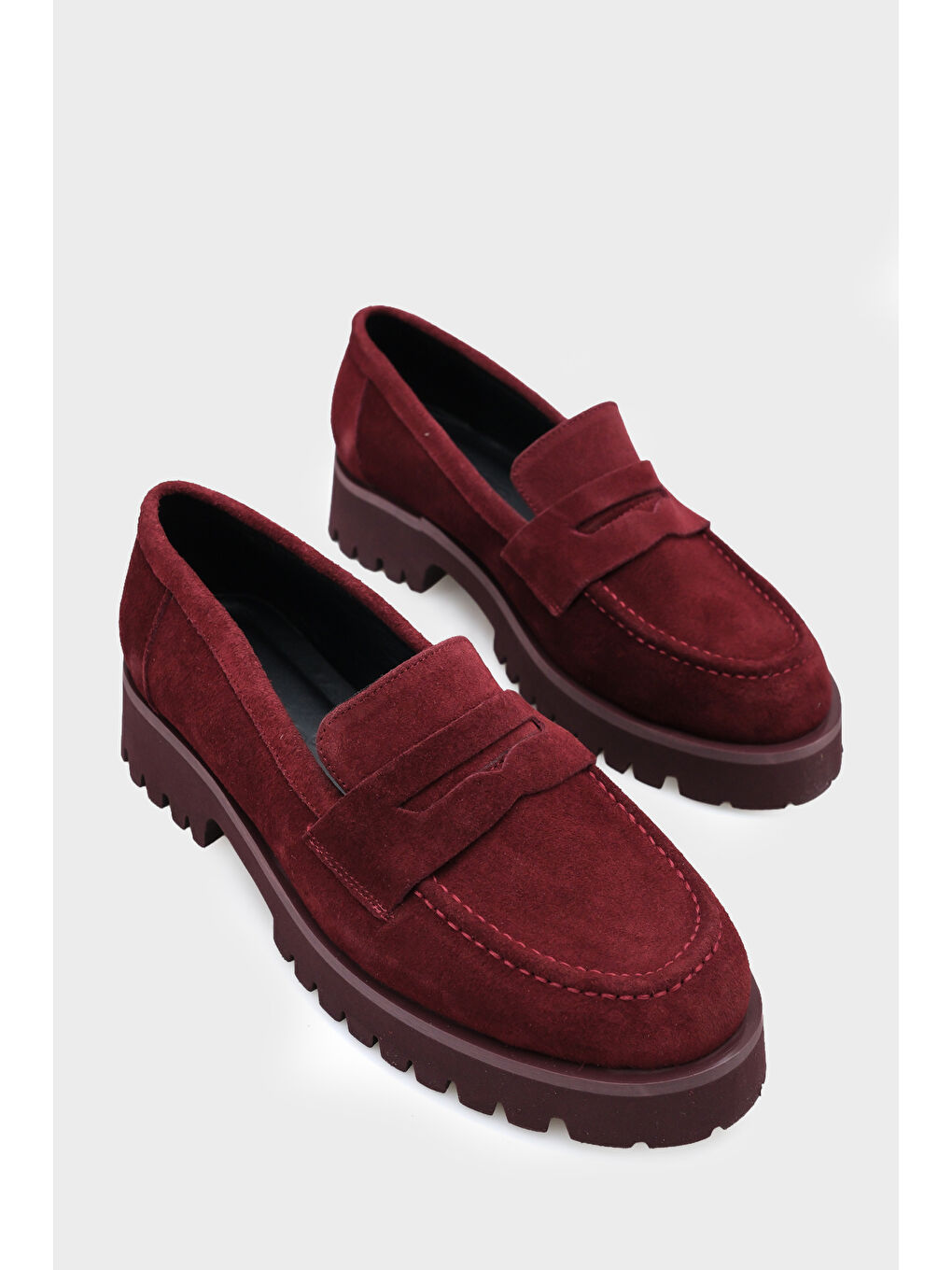 Bordo Tisha Mantar Tabanlı Deri Kadın Loafer-1