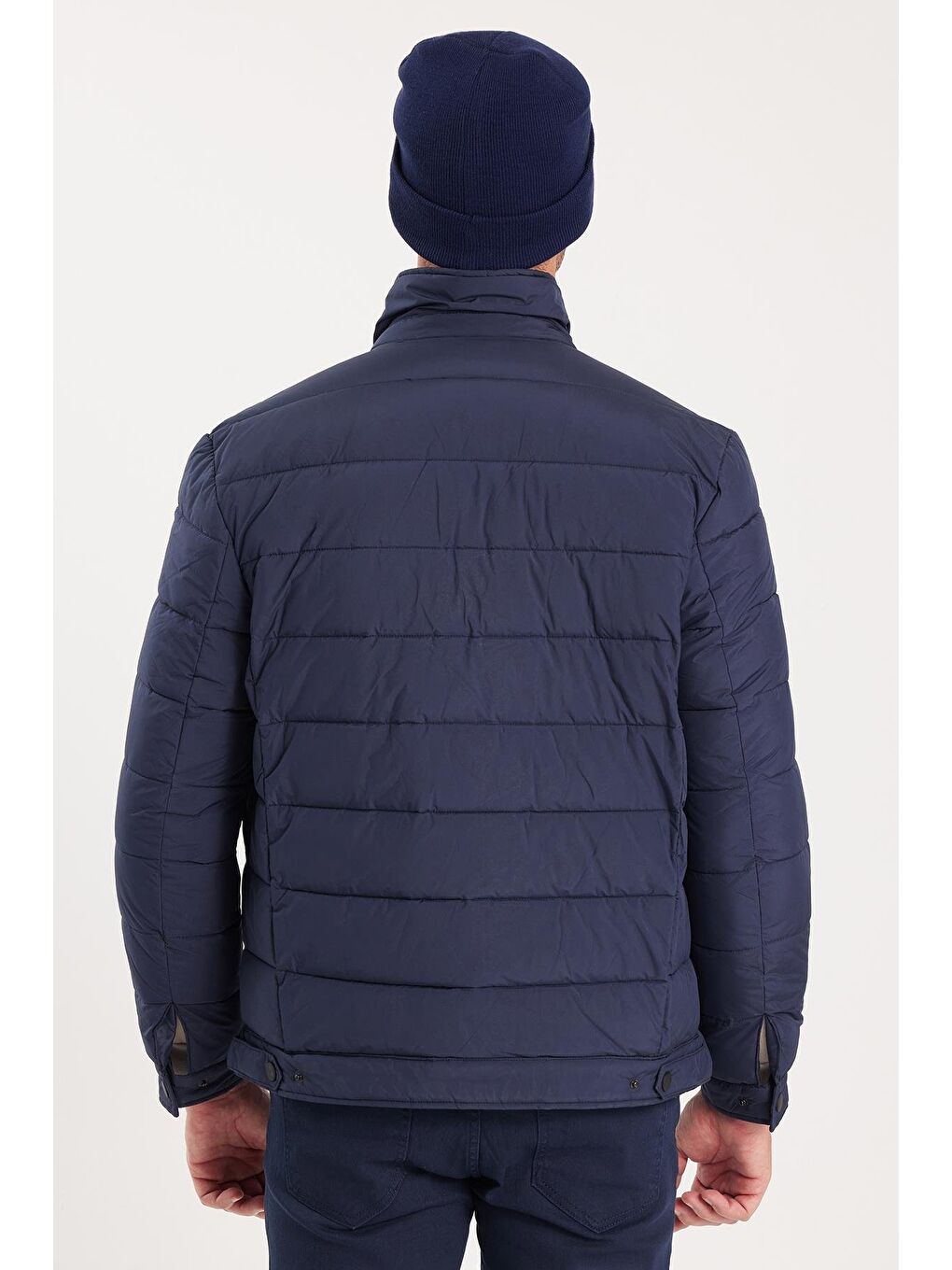 Erkek Regular Fit Klasik Kesim Çift Cepli Çıtçıt Kapamalı Sıcak Tutan Koyu Mavi Mont-6
