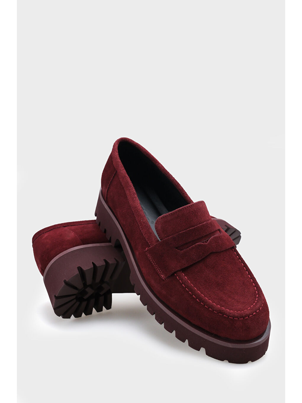 Bordo Tisha Mantar Tabanlı Deri Kadın Loafer-3